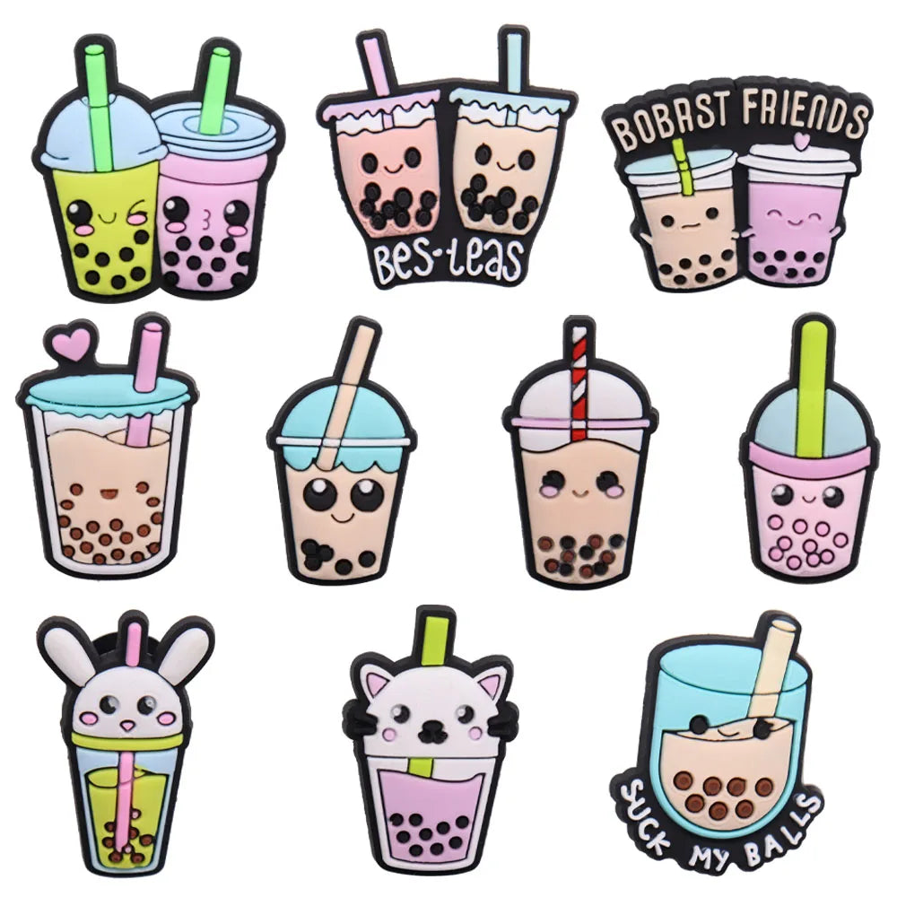 1pc PVC Shoe Charms - Cute Bubble Tea Drink & Rabbit Heart Sandal Decorations for Wristbands & Flip Flops | Kids Gift & Fashion Accessories for Summer Beach Parties & Casual Outfits
