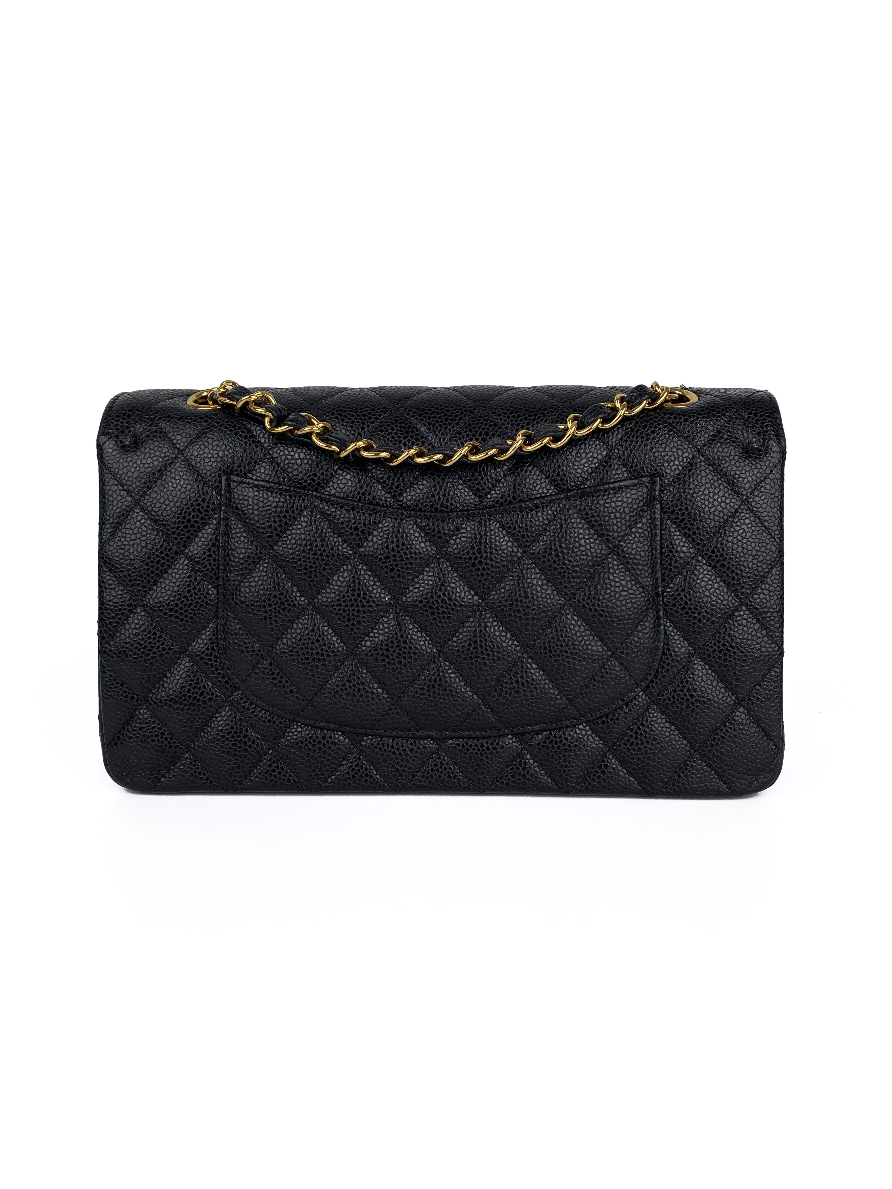 Chanel Medium Black Caviar Classic Flap Bag with Gold Hardware - Luxury Designer Handbag for Women, Perfect for Evening Events & Special Occasions