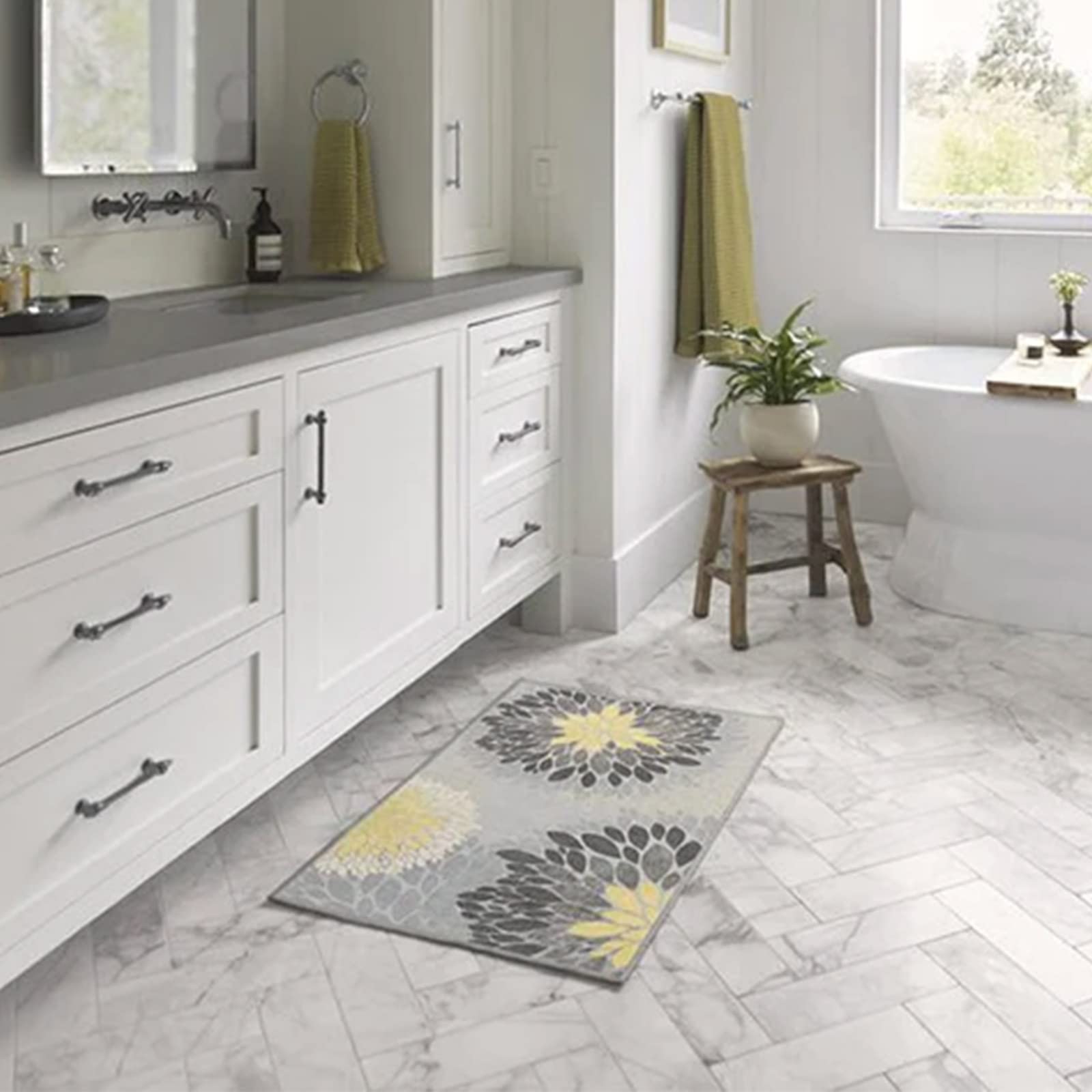 Ruggable Washable 2x3 Floral Medallion Yellow Grey Area Rug - Non-Slip Gripper Pad - Premium Living Room, Bedroom, Kitchen, Office & Classroom Rug - Perfect for Home Decor, Dorm Rooms & High Traffic Areas