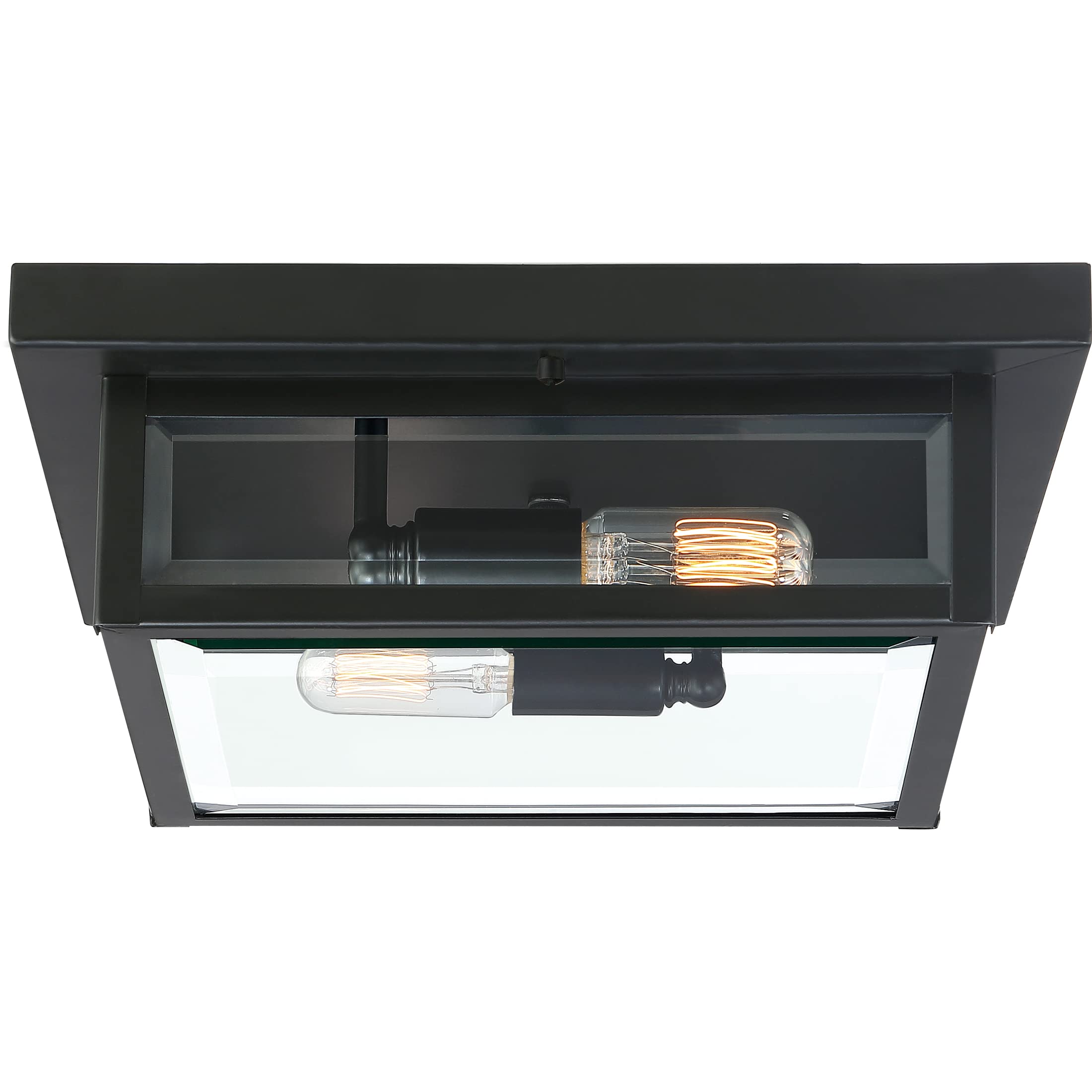 Quoizel Westover 12 Inch 2-Light Flush Mount Ceiling Light - Earth Black Industrial Lantern with Beveled Glass - Perfect for Hallway, Kitchen, Bedroom, Bathroom & Dining Room Lighting