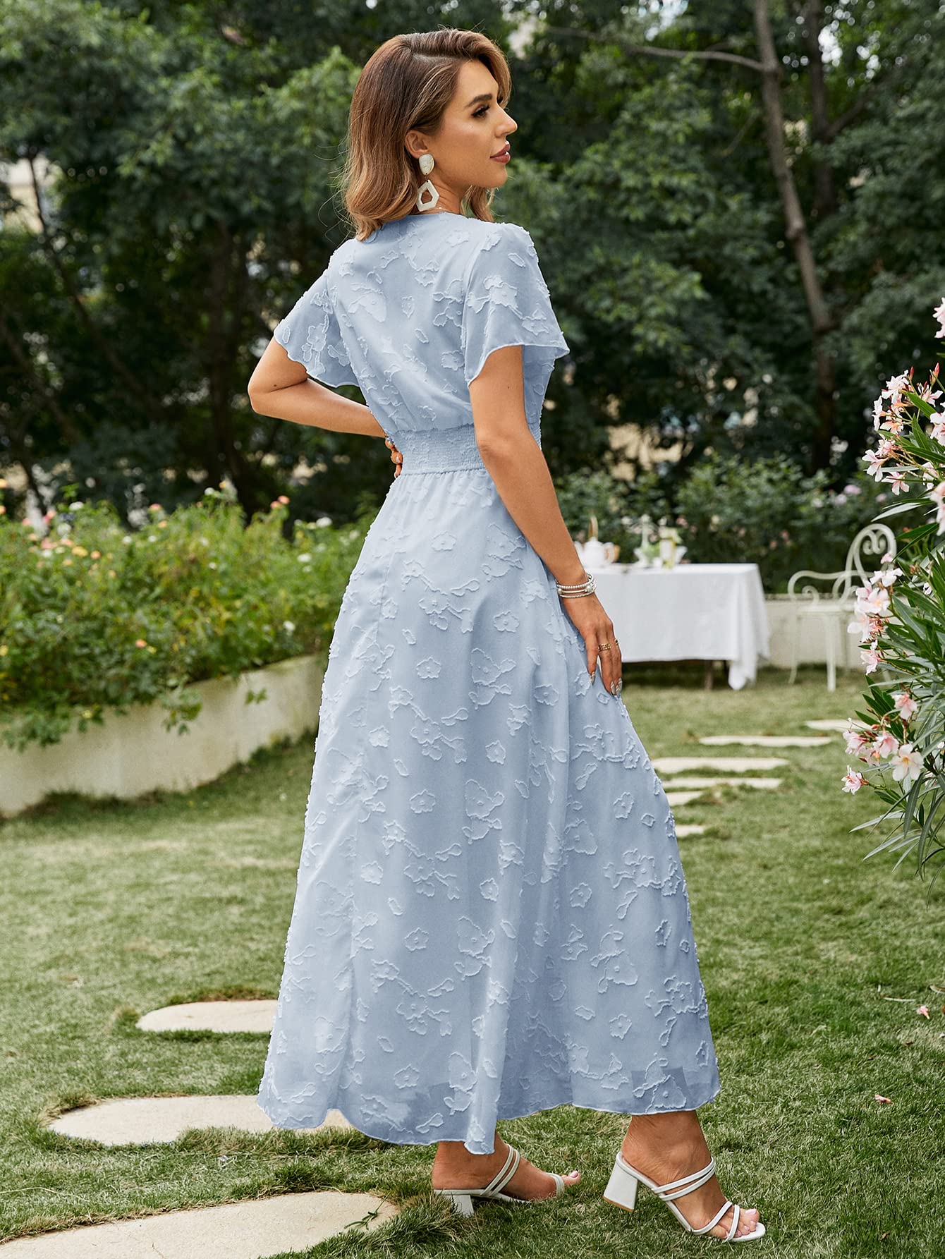 Simplee Women's Boho Floral Maxi Dress - Flowy Casual V-Neck Short Sleeve Wedding Guest Dress for Holiday, Beach & Summer Vacations | Perfect for Outdoor Parties, Date Nights & Tropical Getaways