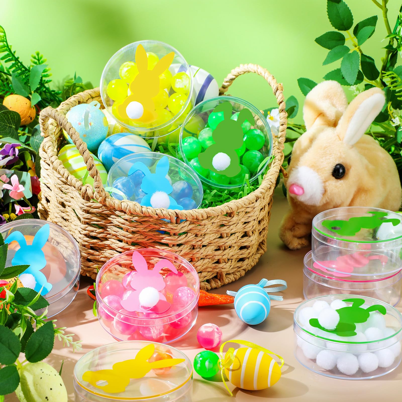 36 Pack Easter Candy Acrylic Boxes with Bunny Lid - Clear Round Treat Containers for Cookies, Sweets & Party Favors - Perfect for Easter Baskets, Gift Giving & Holiday Celebrations