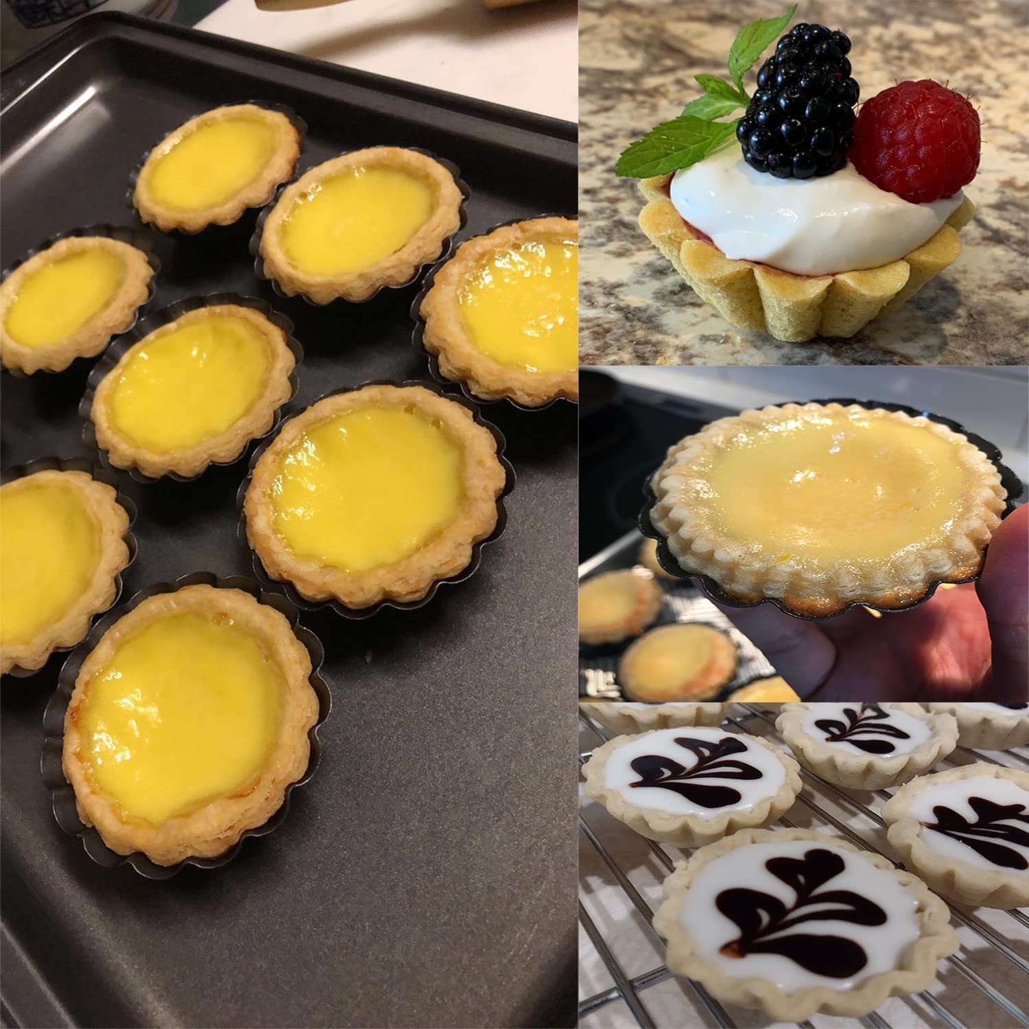 Ramkuwar 12-Piece Non-Stick Carbon Steel Mini Tart Pans Set - 6.3cm Round Egg Tart Molds for Baking Cupcakes, Muffins, Cookies, Pies & Pudding | Perfect for Home Bakeries, Tea Parties & Holiday Desserts