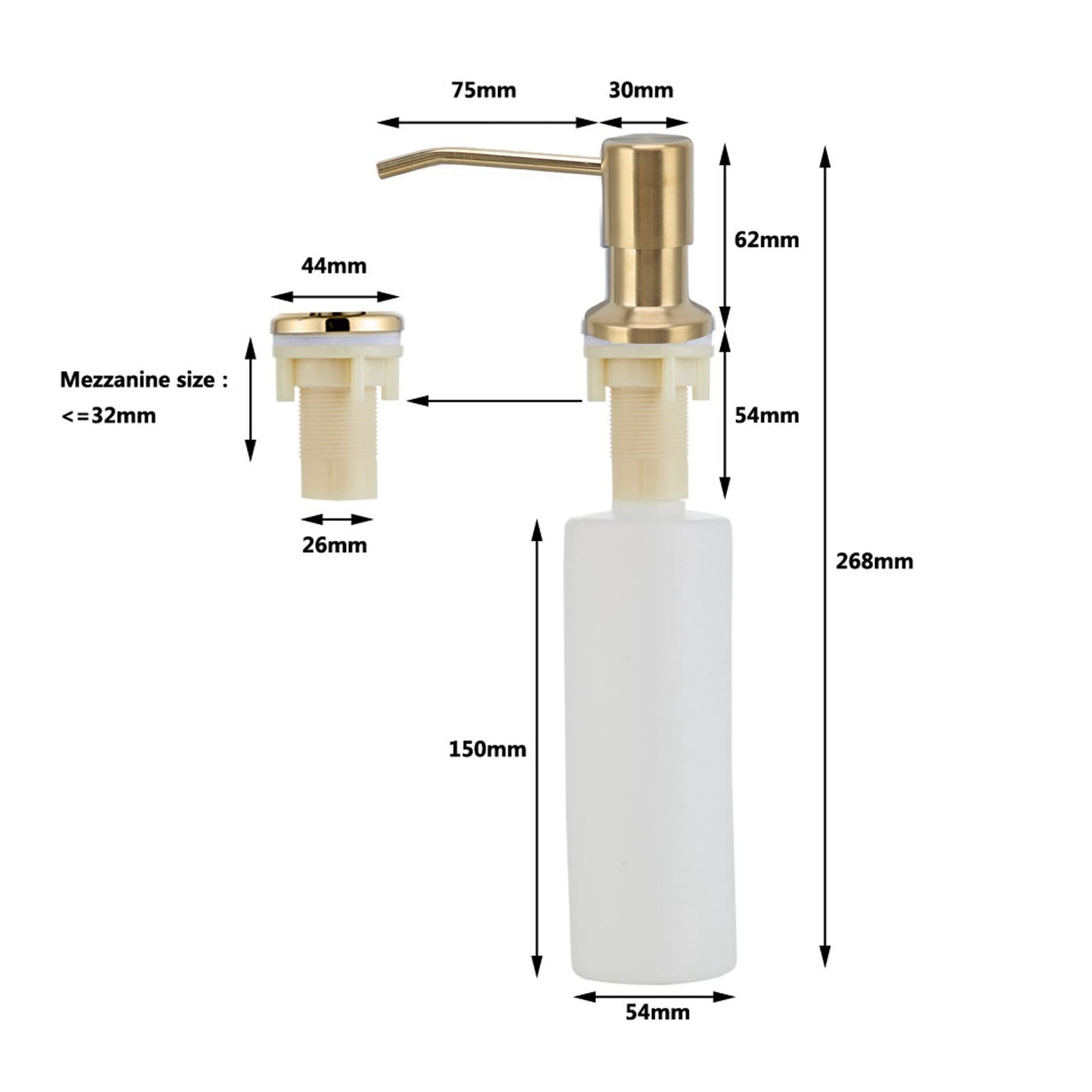 360° Rotating Stainless Steel Soap Dispenser for Kitchen Sink - 300ml Built-in Soap Pump with Durable Gold Finish | Perfect for Liquid Dish Soap, Hand Soap & Kitchen Cleaning Essentials
