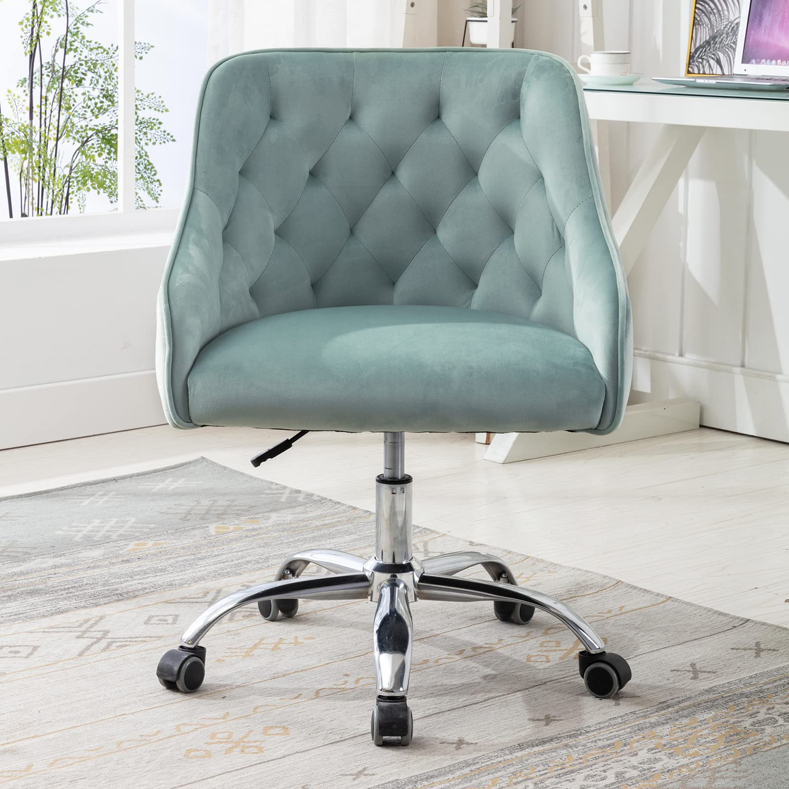 Premium Velvet Home Office Chair - 360° Swivel Adjustable Desk Chair with Arms, Modern Upholstered Task Chair for Workstation, Living Room & Bedroom | Ergonomic Support for Long Work Hours & Cozy Relaxation
