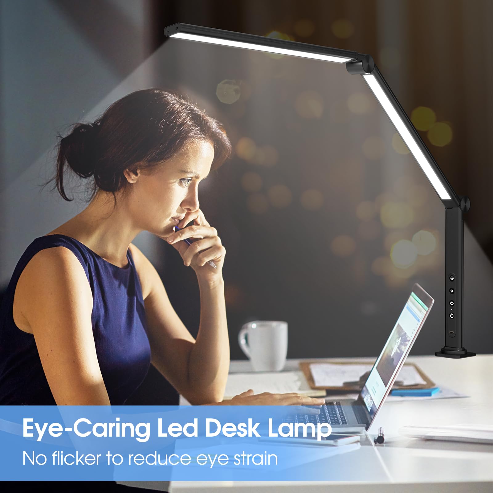 ShineTech LED Architect Desk Lamp with Clamp - Dual Light Sources, 4 Color Temperatures & 5 Brightness Levels - Modern Adjustable Office Table Light for Home, Study, Reading & Workstation Use