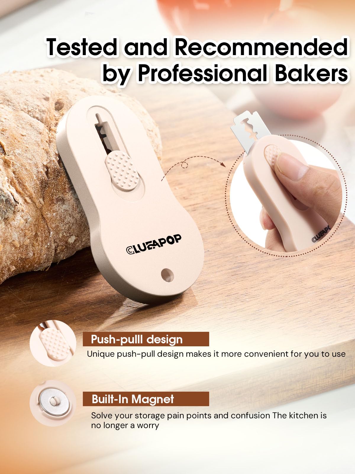 Premium Sourdough Bread Lame Kit - Stainless Steel Dough Scoring Tool with 5 Razor Blades & Magnetic Handle - Includes Scoring Patterns Booklet for Artisan Bread Baking - Perfect for Home Bakers & Professional Bakeries (Cream)