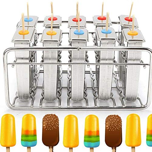 Stainless Steel Ice Pop Molds - DIY Popsicle Maker Kit with 10 Reusable Ice Cream Stick Holders for Homemade Frozen Treats - Perfect for Summer Parties, Kids Snacks & Family Desserts