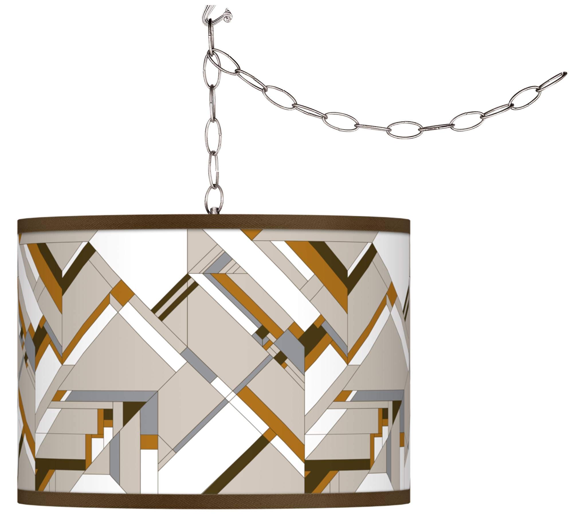 Craftsman Mosaic Plug-in Swag Pendant Light with Printed Shade - Vintage Style Ceiling Lighting for Dining Room, Bedroom, or Kitchen Decor