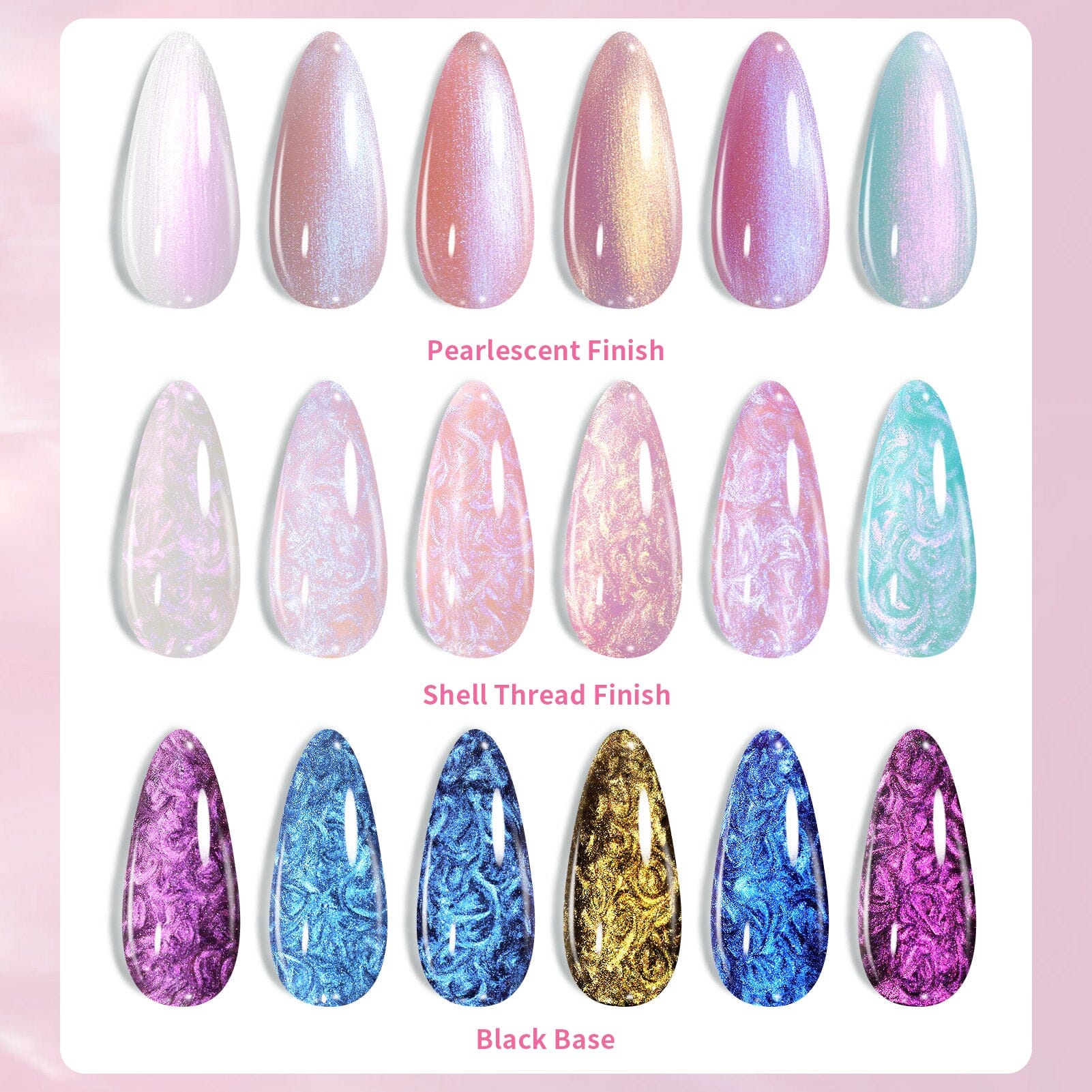 6 Colors Pink Pearl Swirl Gel Polish Set - T02 Nebula 7ml for Nail Art, Manicure & Pedicure - Perfect for Salon, Home Use & DIY Nail Designs