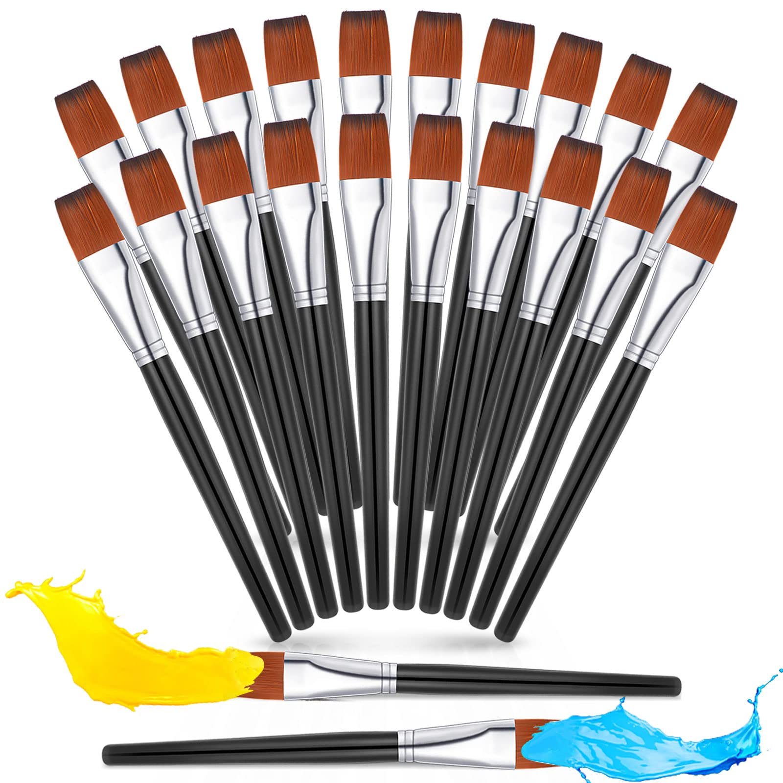 Zonon 20-Piece Flat Paint Brushes Set - Professional Acrylic, Watercolor & Oil Painting Brushes for Canvas, Face & Detail Artwork (1 Inch, Black) - Perfect for Artists, Hobbyists & DIY Craft Projects