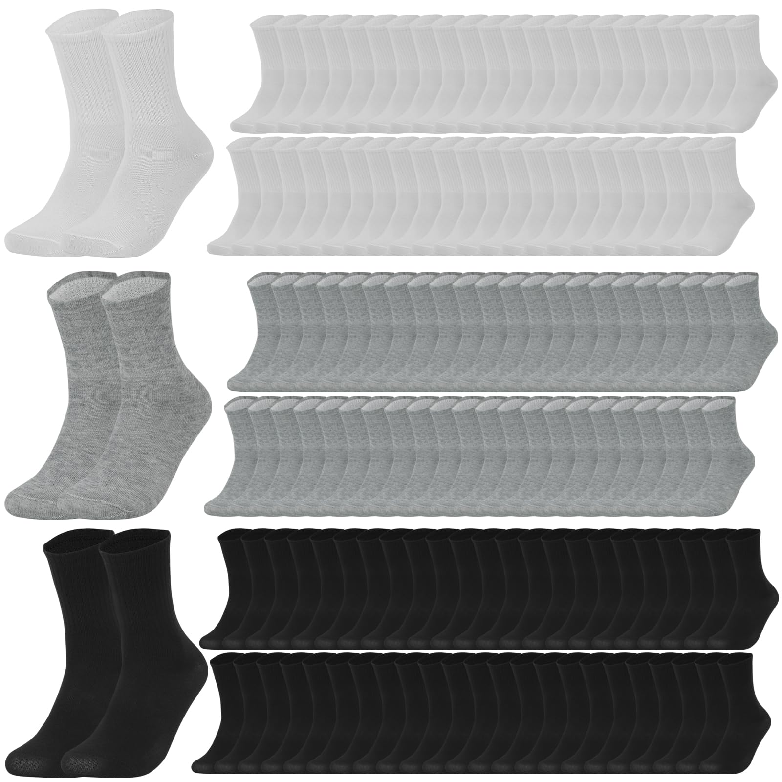 100 Pairs Bulk Crew Socks - Soft Breathable Athletic Socks for Men & Women - Perfect for Sports, Gym, Running & Everyday Wear