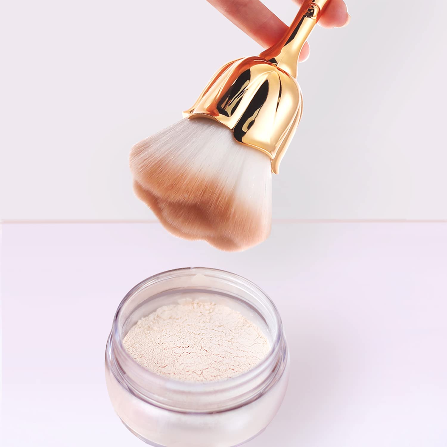 JERCLITY 2-Piece Rose Gold Makeup Brush Set - Large Blush Brush & Powder Brush for Face, Loose Powder, and Nail Dust Application | Perfect for Professional Makeup, Cosmetic Touch-Ups, and Manicure Cleaning (Gold)