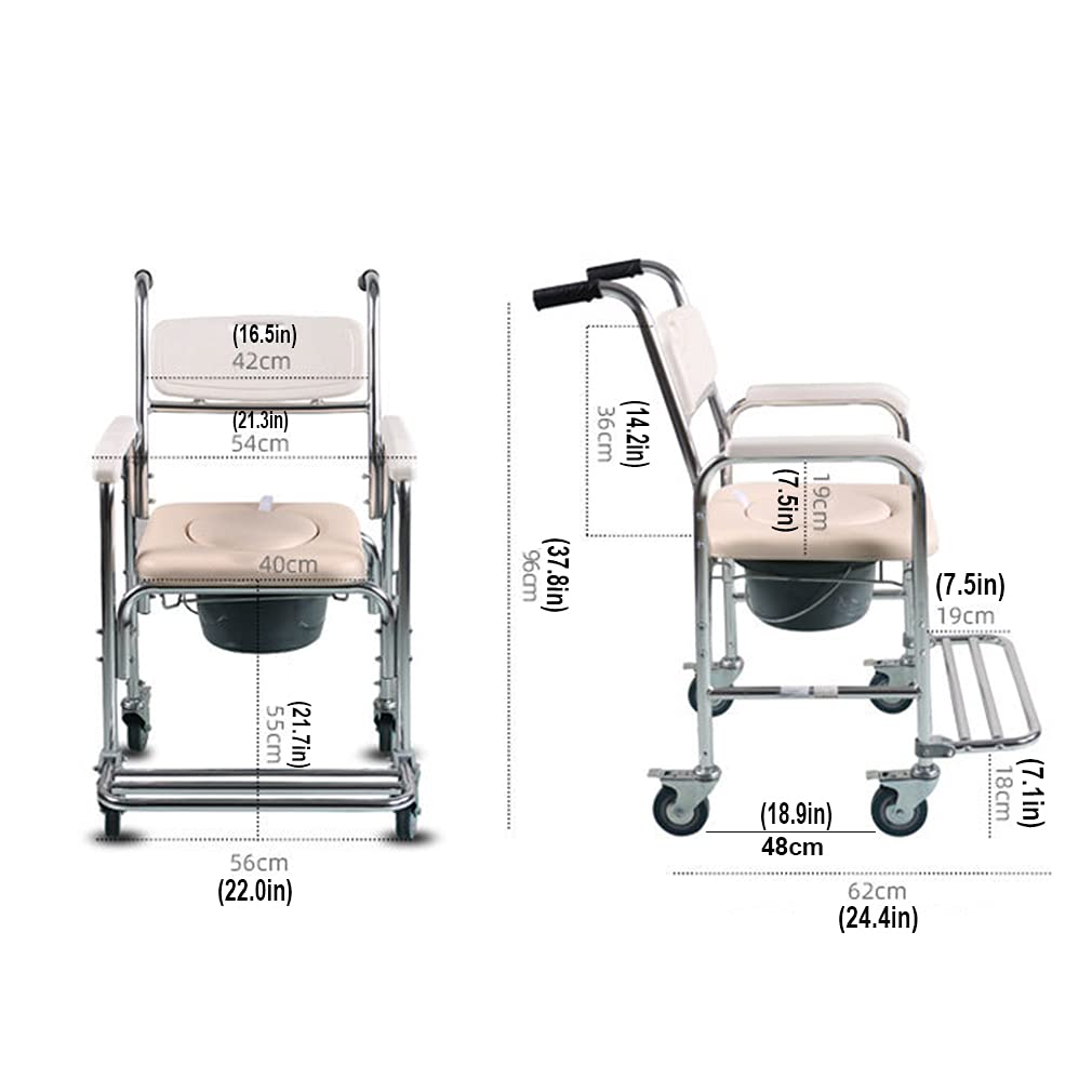 MQZHUK Adjustable Mobile Shower Chair with Brakes & Wheels - 40cm Width, 55cm Height - Sturdy Commode Chair with Armrests for Elderly, Disabled & Pregnant Women (120kg Capacity) - Ideal for Bathroom Safety & Mobility Assistance