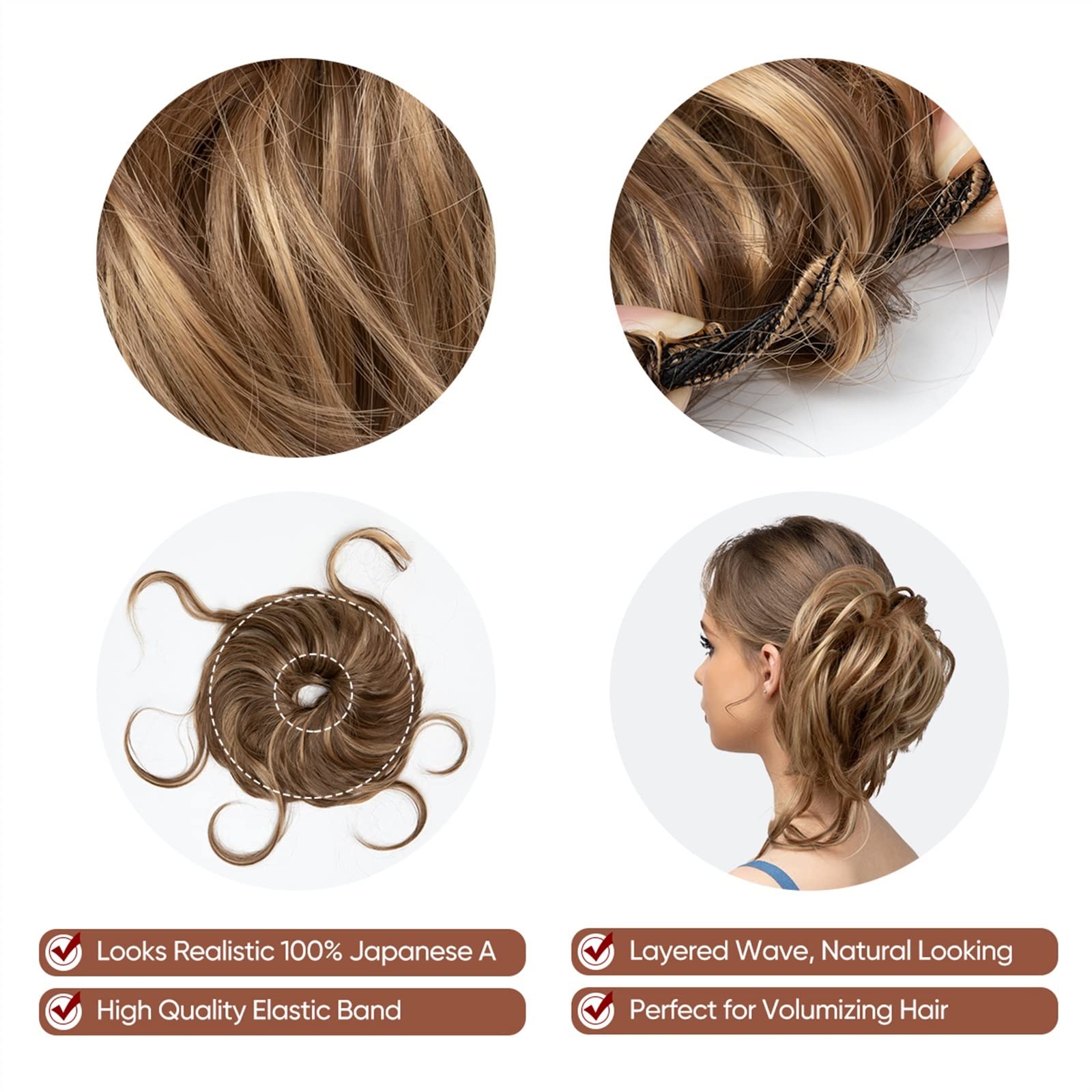 Synthetic Messy Bun Hairpiece with Elastic Band - Chocolate Brown Ponytail Extension for Women | Perfect for Parties, Weddings & Everyday Styling