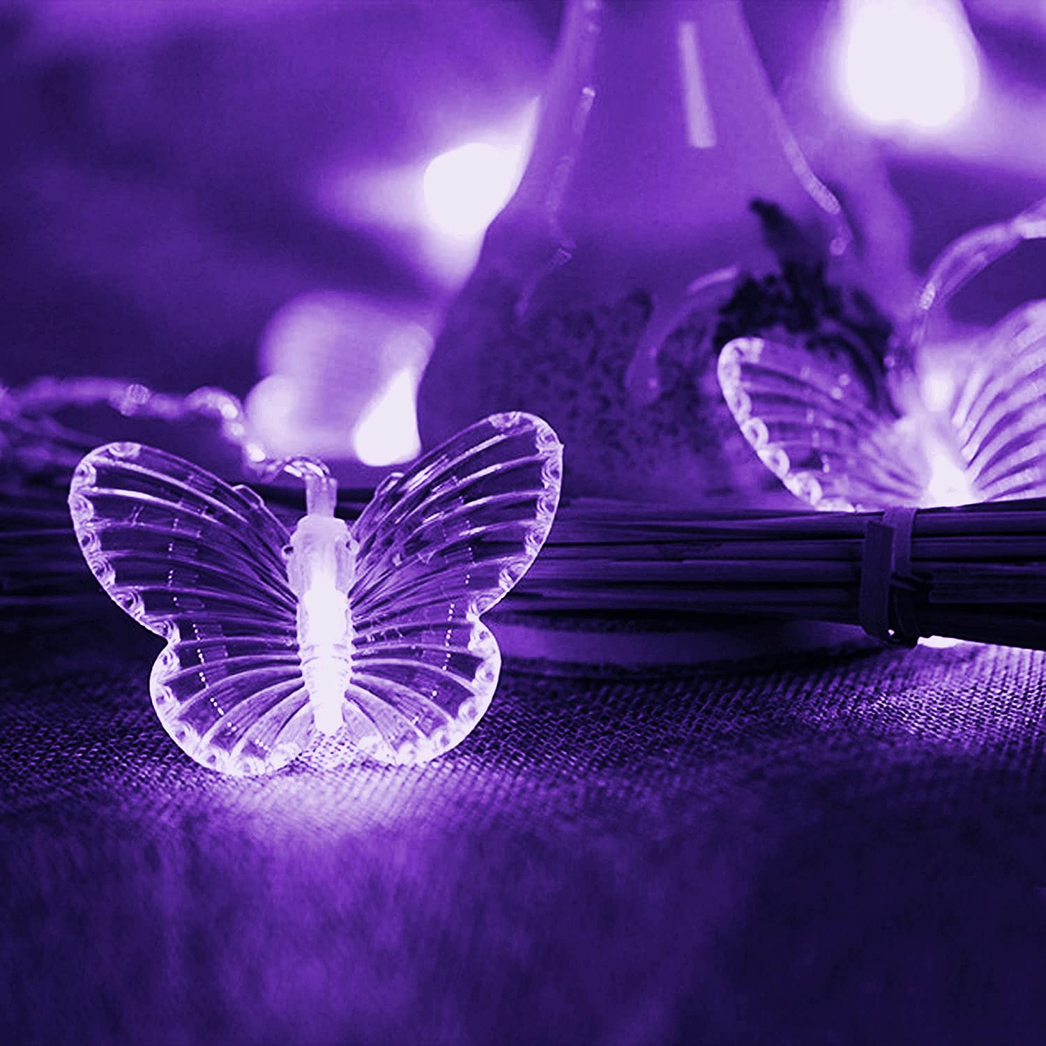 120 LED Butterfly Curtain Lights - 19.7FT USB Powered Waterproof Fairy Lights with Remote & 8 Modes - 24 Butterflies Twinkle Lights for Bedroom, Christmas, Wedding, Party Decorations (Purple) - Perfect for Indoor & Outdoor Holiday Decor, Window Dressing, and Romantic Ambiance
