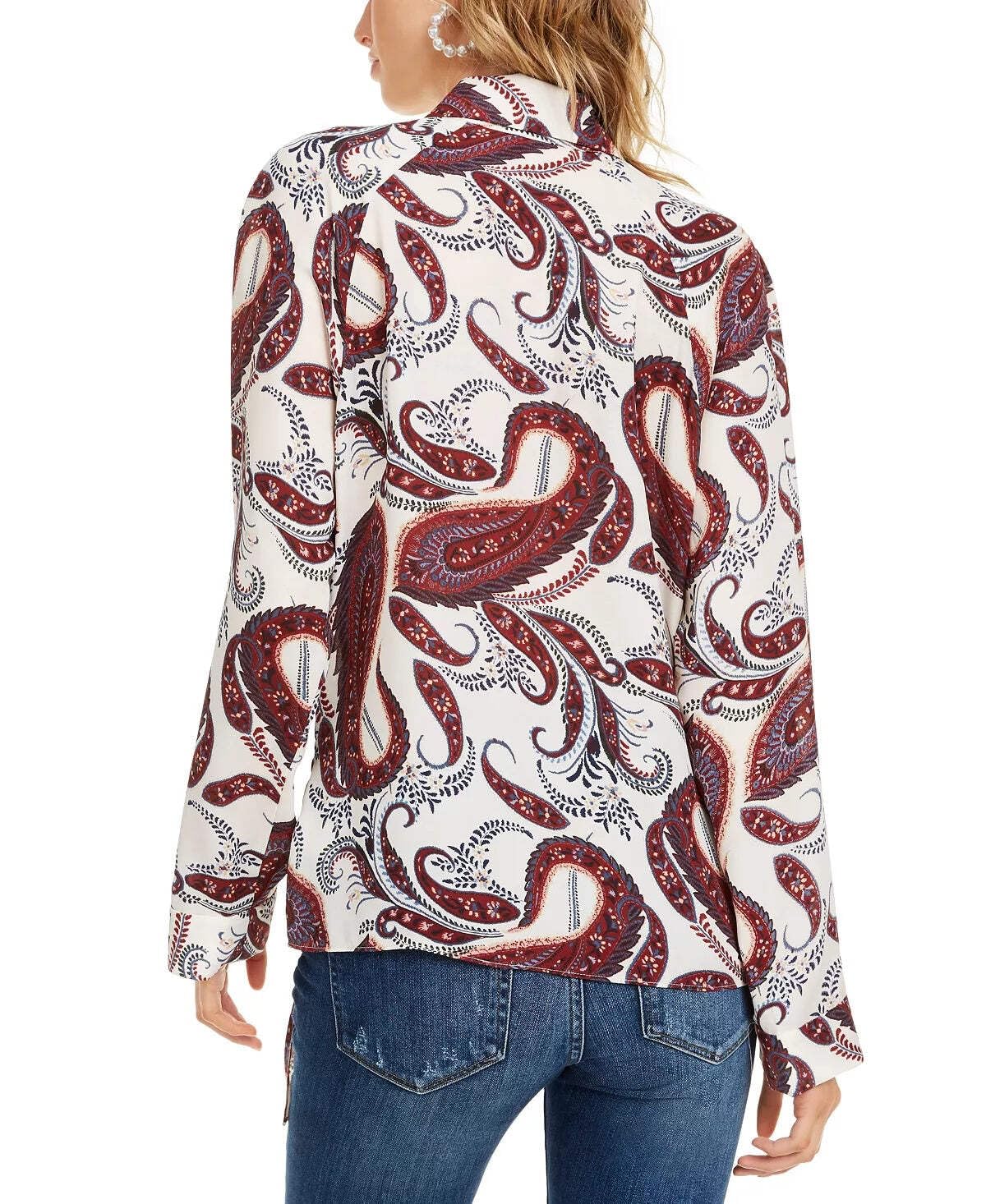 Leyden Women's Paisley Print Collar Wrap Top - White XS | Flowy Blouse for Casual Wear, Office & Date Night