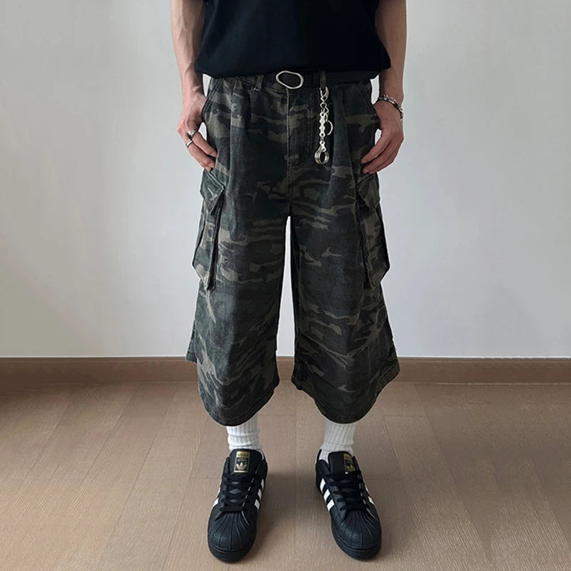 Men's American Style Denim Shorts with Large Pockets - Camouflage Workwear Trousers, Straight Leg Casual Jeans for Men (9C6708) | Perfect for Outdoor Work, Hiking & Summer Streetwear