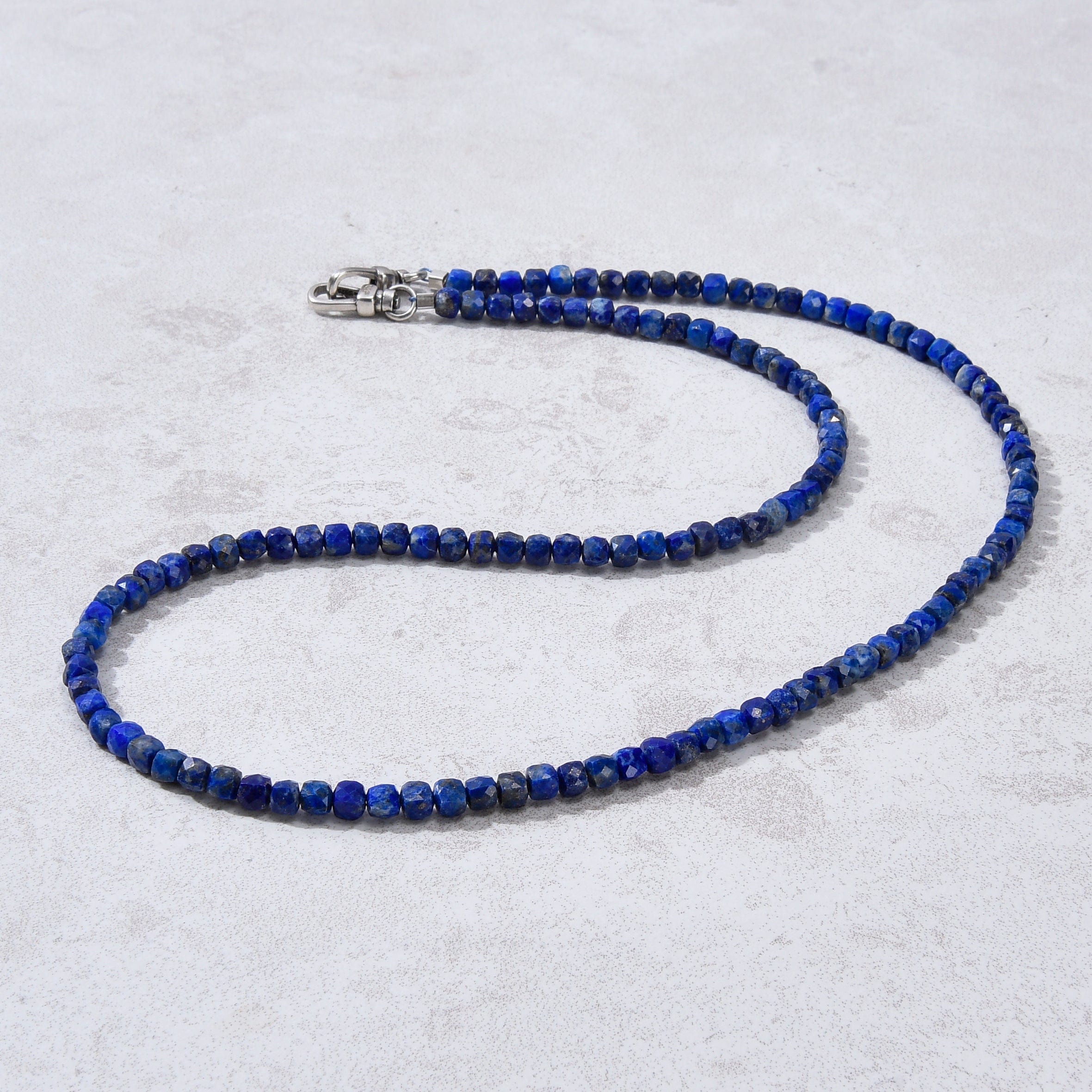 4mm Lapis Lazuli Faceted Cube Beads - 21 Inch Adjustable Necklace & Multi-Wrap Bracelet Set for Women - Boho Chic Jewelry for Layering, Stacking, and Everyday Wear