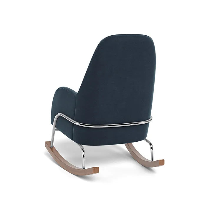 Midnight Blue Cotton Linen Jackson Rocker Chair with Chrome Frame - Comfortable Rocking Chair for Living Room, Nursery or Porch Relaxation