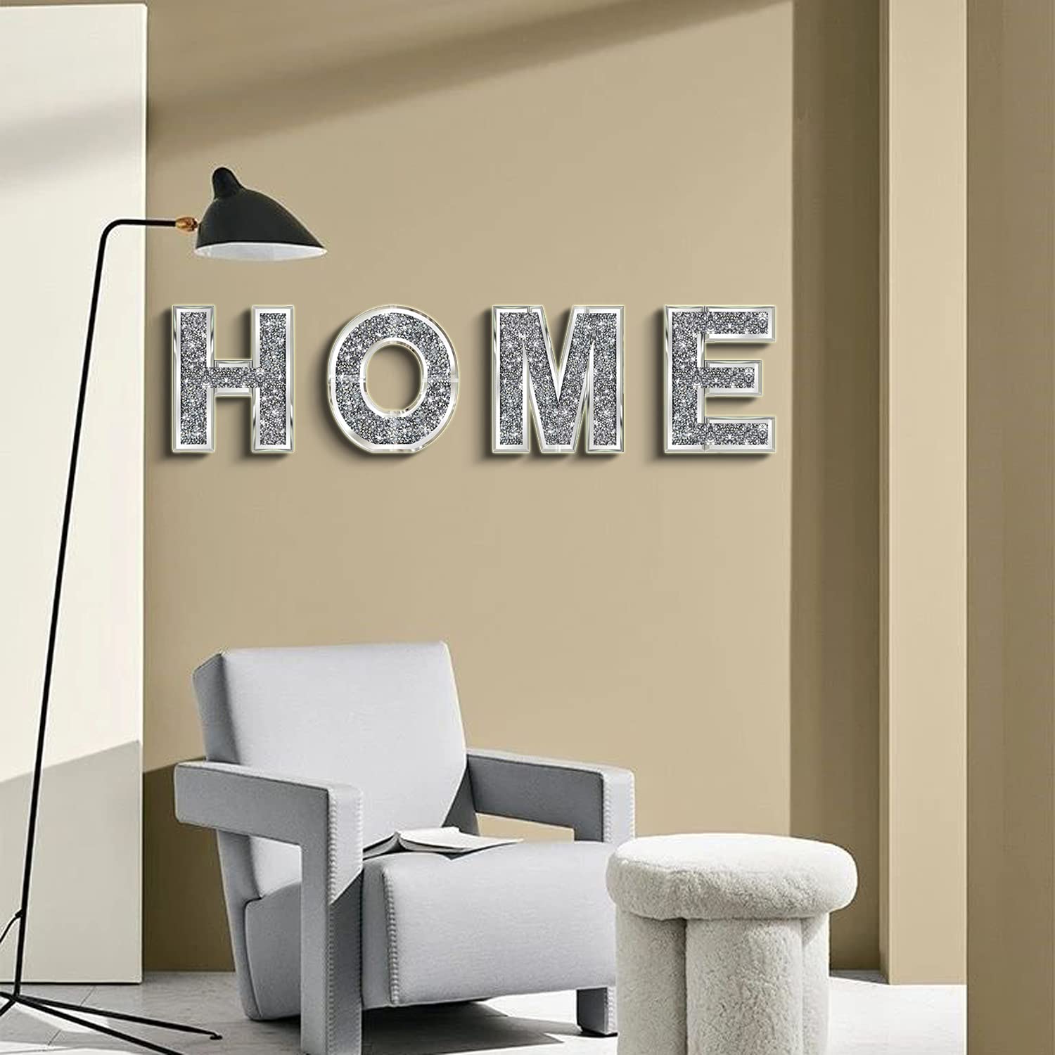 4-Piece Glam Crystal Diamond Letter Set - Silver Mirror Glass Home Decor for Wall, Fireplace, Bookshelf & Table - Perfect for Wedding, Birthday Party & Room Decoration