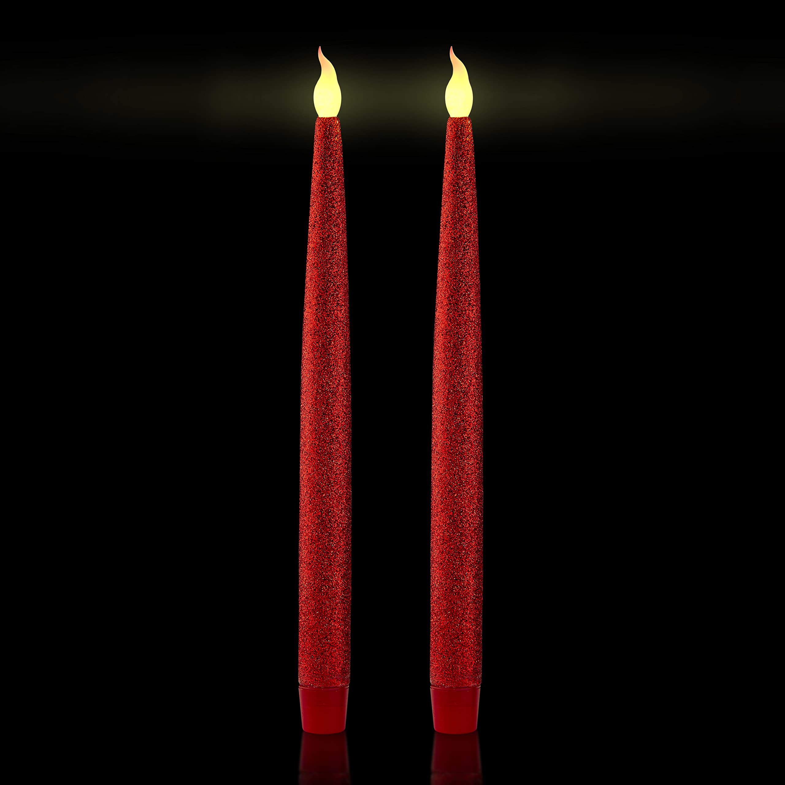 Furora Red LED Taper Candles - Battery Operated Electric Window Candles with 6-Hour Timer (11.5