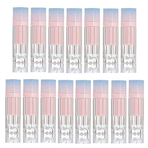 15 Pack Clear Plastic Gold Lip Gloss Tubes with Brush Wand - Refillable Cosmetic Containers for DIY Lip Gloss, Base, Glitter & Pigment Powder (Pink) - Perfect for Makeup Artists, DIY Beauty & Home Cosmetic Crafting