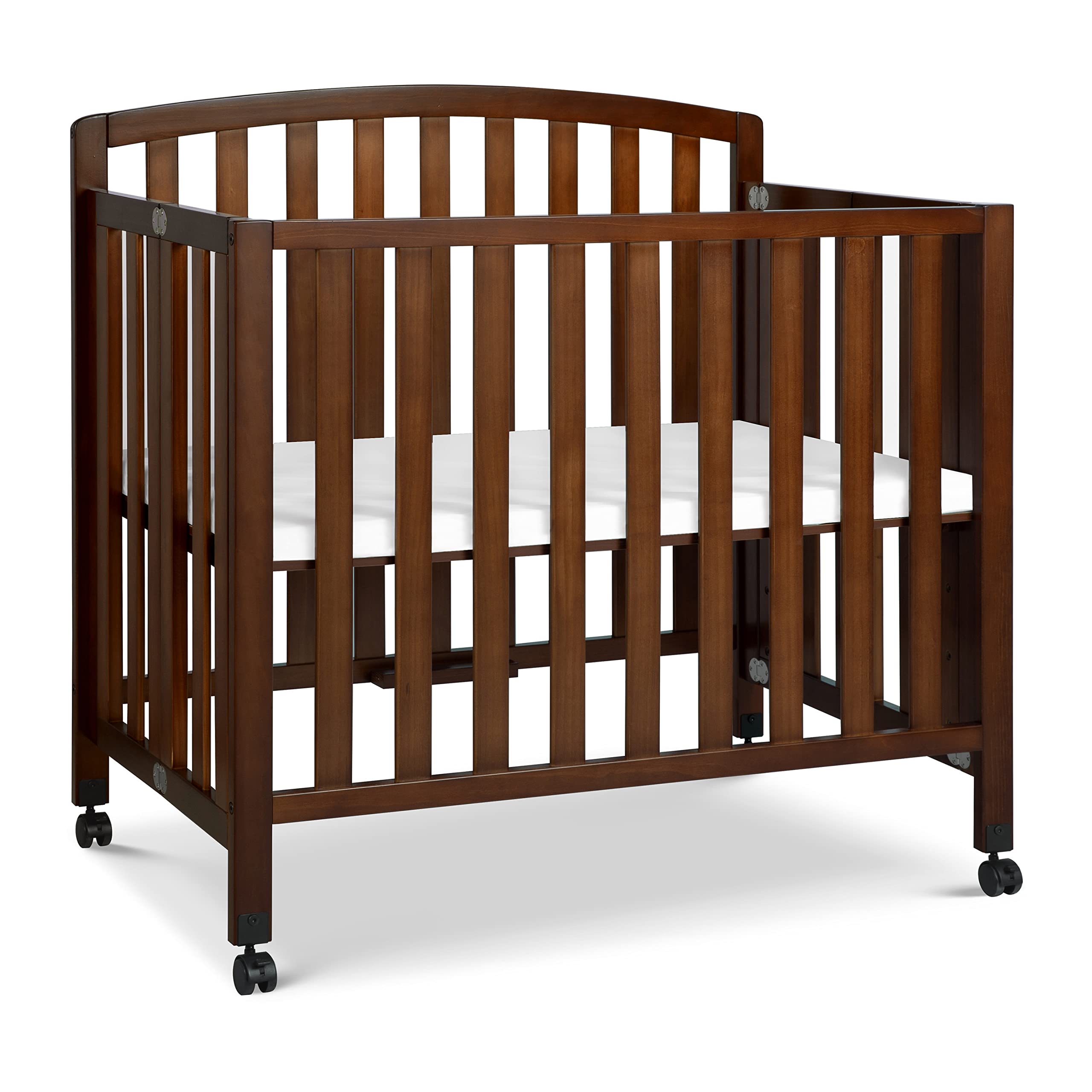 DaVinci Dylan 3-in-1 Portable Baby Crib with Wheels - Convertible Toddler Bed & Daybed - GREENGUARD Gold Certified Safe Nursery Furniture - 4 Adjustable Mattress Heights - Compact Design for Small Spaces - Easy Assembly - Espresso Finish - Ideal for Nursery, Bedroom, or Travel Use