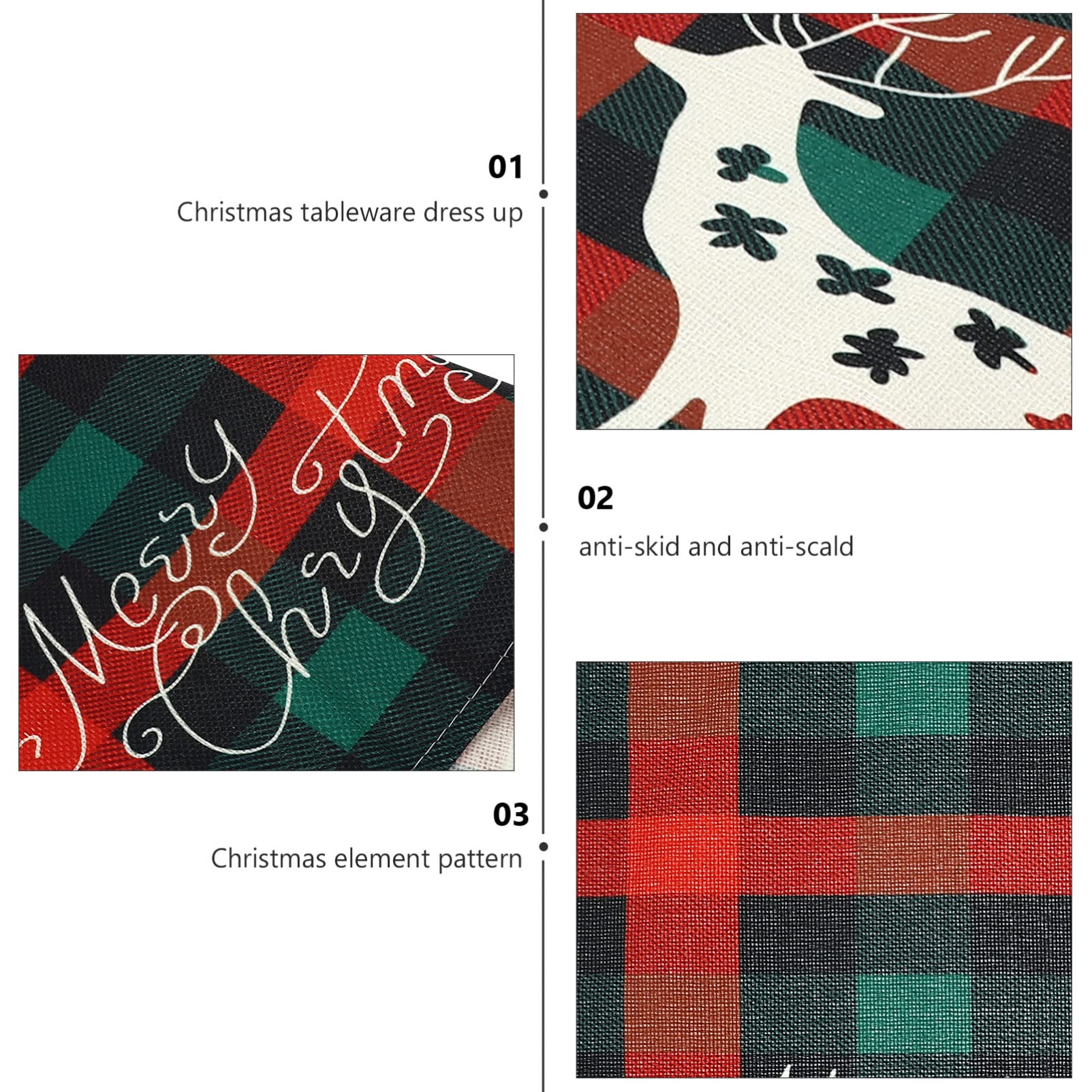 4-Piece Christmas Placemats Set - Buffalo Plaid Holiday Coasters & Drying Mats for Coffee & Tea - Festive Red Xmas Table Mats with Printed Cloth Design - Perfect for Holiday Dining, Kitchen Decor & Seasonal Entertaining