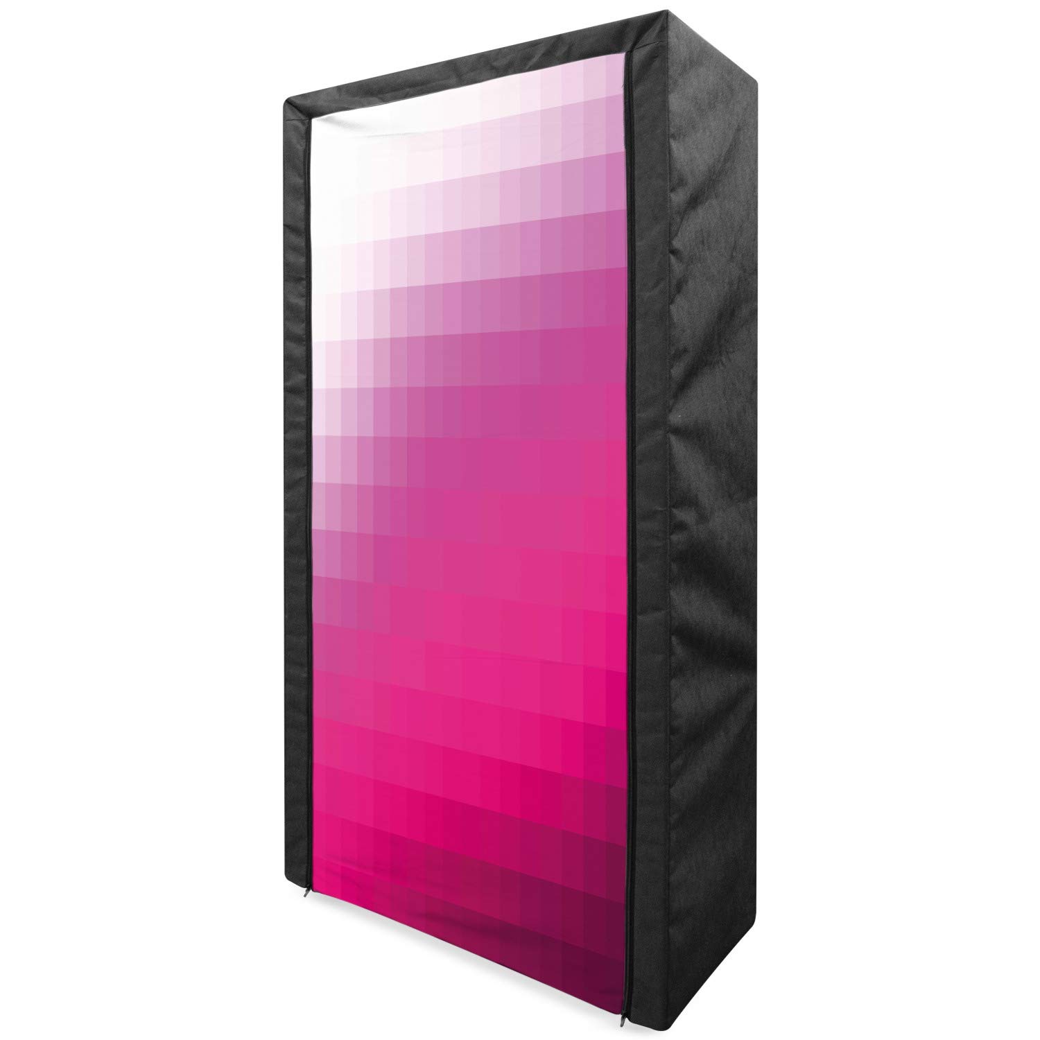 Ambesonne Hot Pink Portable Fabric Wardrobe - Modern Mosaic Tile Design Ombre Square Pattern Clothing Organizer with Shelves, 33.5 Inch Closet Storage for Bedroom, Dorm, or Travel - Dark Purple & Hot Pink