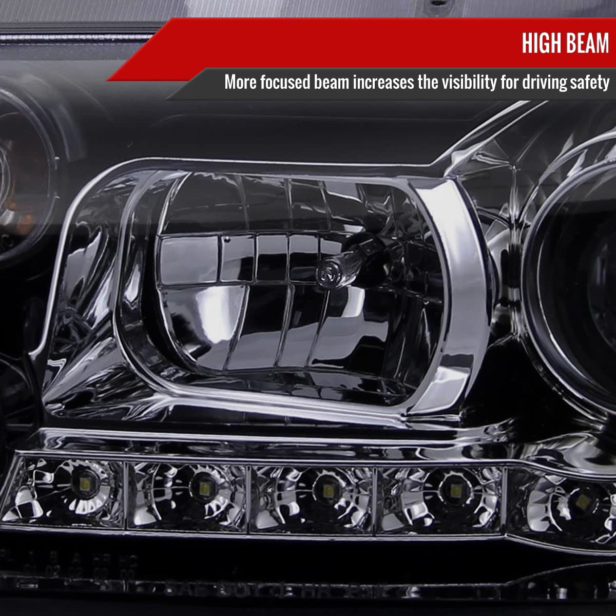 99-05 LED Strip Glossy Black Projector Headlights Pair - Left & Right Compatible with [Vehicle Models] - Upgrade Your Night Driving Visibility & Style