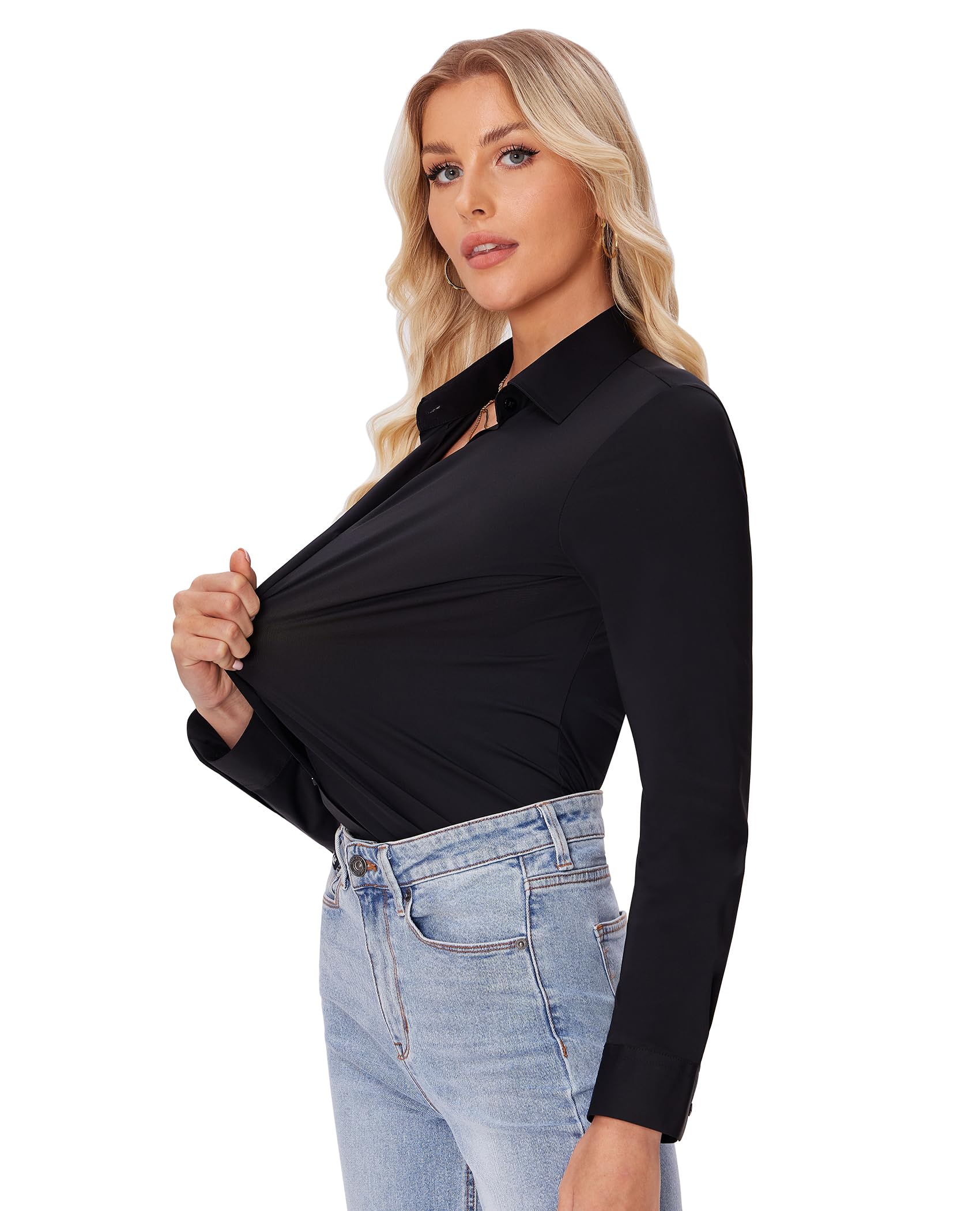 Siliteelon Women's Slim Fit Long Sleeve Button Down Shirt - Stretch Dress Shirts for Work, Wrinkle Free Office Blouse - Perfect for Business Casual, Professional Meetings & Formal Occasions