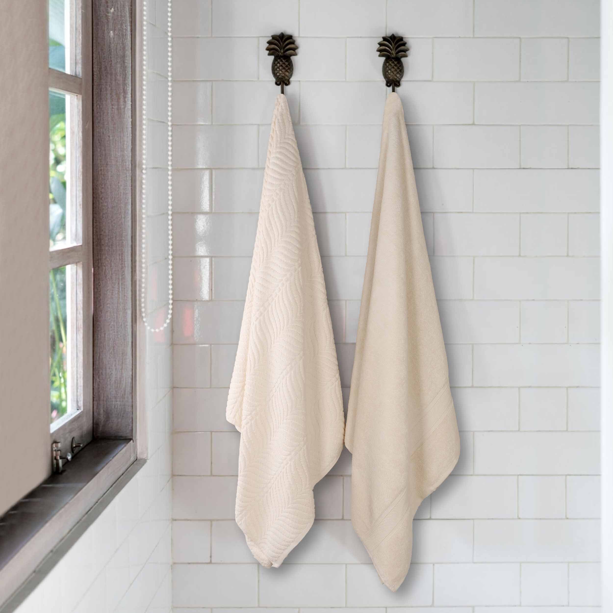 Premium Zero Twist Cotton Bath Towel Set of 2 - Ultra Soft Solid & Jacquard Chevron Design for Luxury Bathroom & Spa Experience