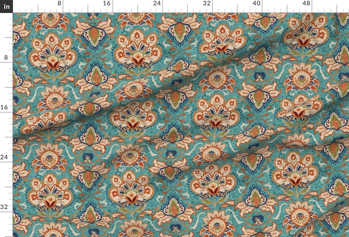 Vintage Teal Traditional Rococo Printed Satin Fabric by The Yard - Premium Spoonflower Fabric for Sewing, Lining, Apparel, Fashion, Blankets & Home Decor - Perfect for Dresses, Curtains & DIY Craft Projects