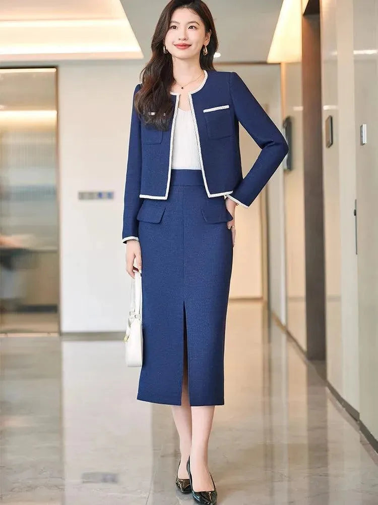 Women's Winter Skirt Suit - Elegant Long Skirt with Front Slit for Office, Party & Formal Events | Warm & Stylish Outfit for Cold Weather