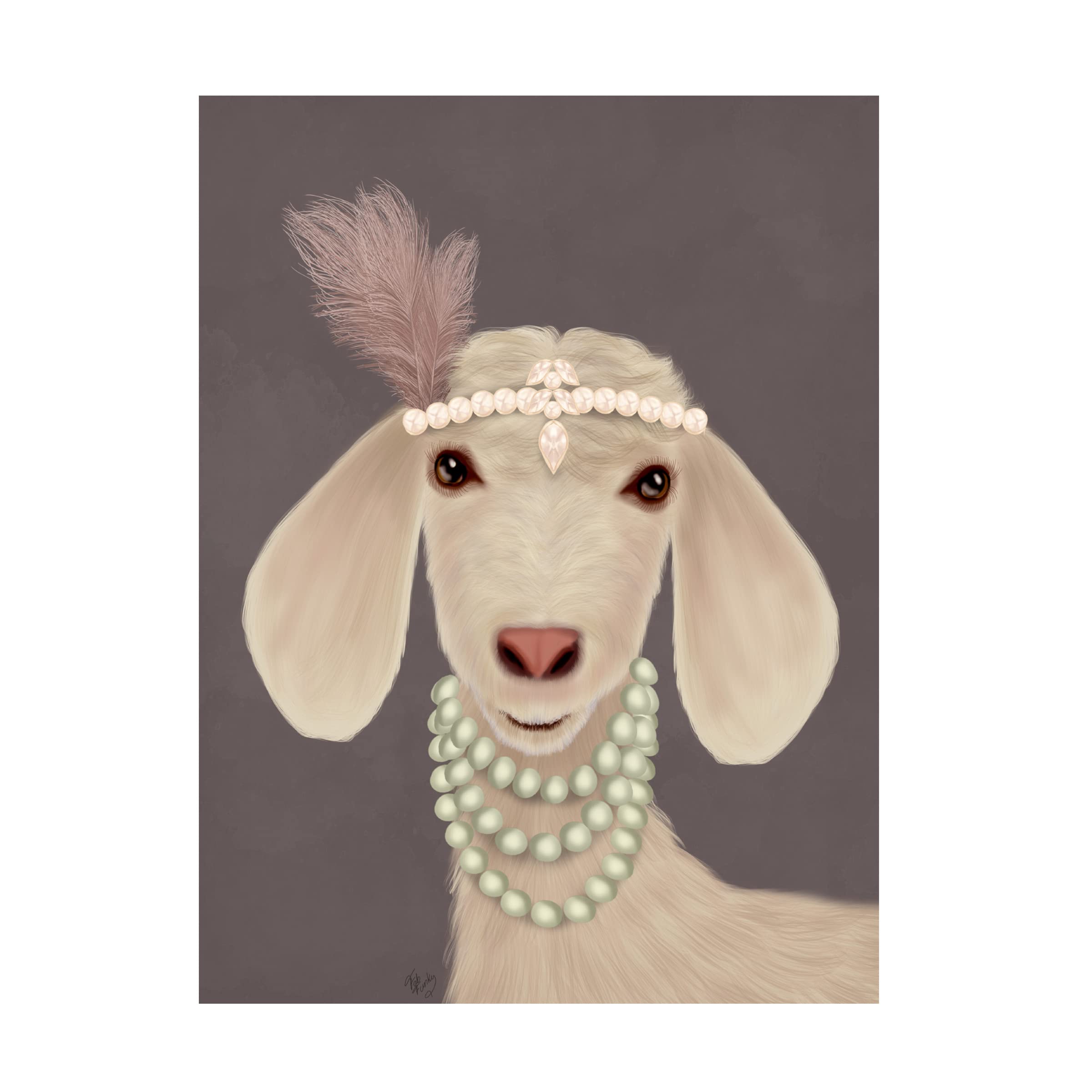 Trademark Fine Art 'Posh White Goat' Canvas Wall Art by Fab Funky - Modern Farmhouse Decor for Living Room, Bedroom & Office