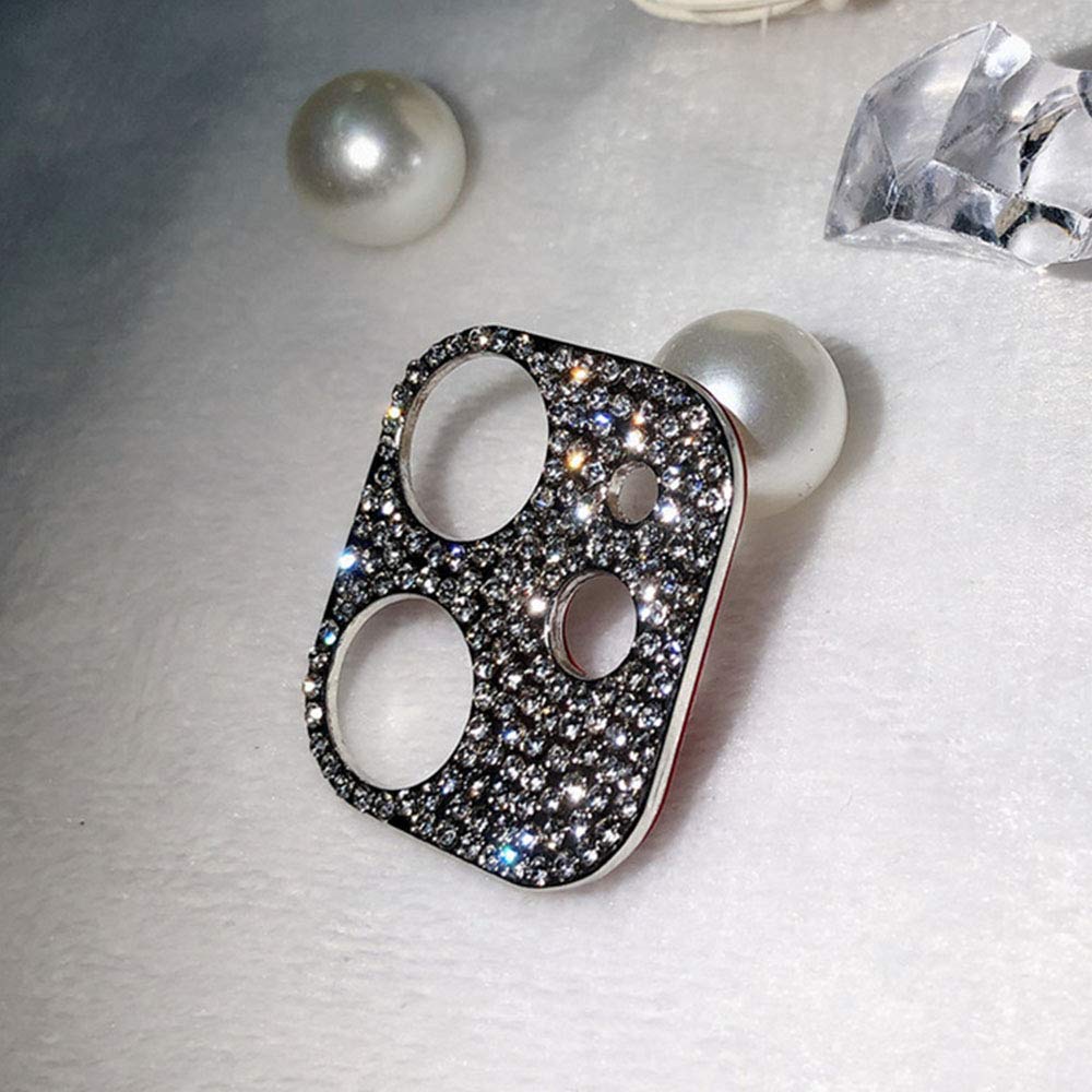 2 Pack 3D Glitter Bling Diamond Camera Lens Cover Protector for iPhone 12 - Silver | Scratch-Resistant Sticker Protector | Perfect for Parties, Travel & Everyday Protection