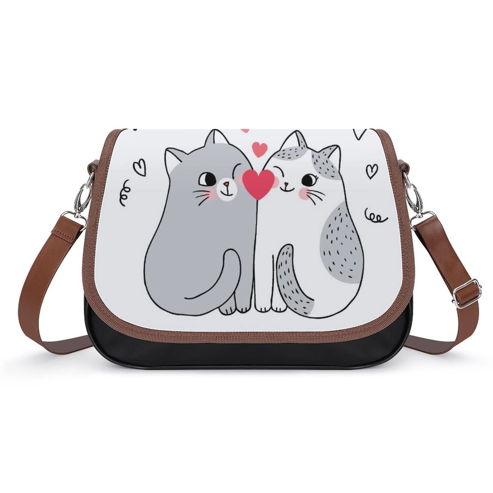 Stylish Medium Crossbody Bags for Women - Printed Shoulder Messenger Purse & Designer Satchel Handbag with Cute Cat Couple Pattern | Perfect for Daily Use, Travel, Dating & Shopping