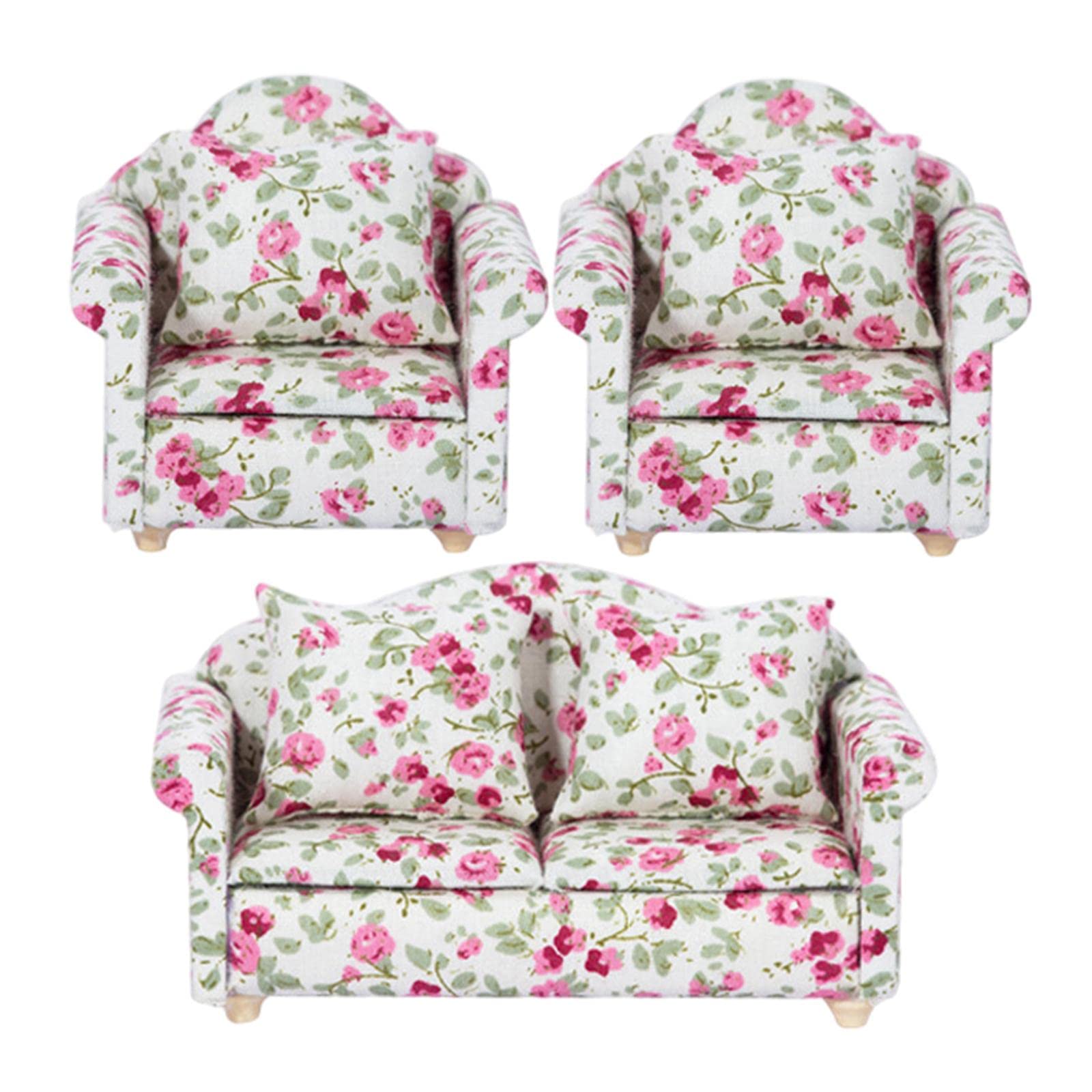 Miniature Dollhouse Sofa Set - Realistic Dollhouse Furniture for Bedroom Decor, Dolls House Accessories & Model Toys | Perfect for Dollhouse Bedroom, Living Room & Playroom Scenes
