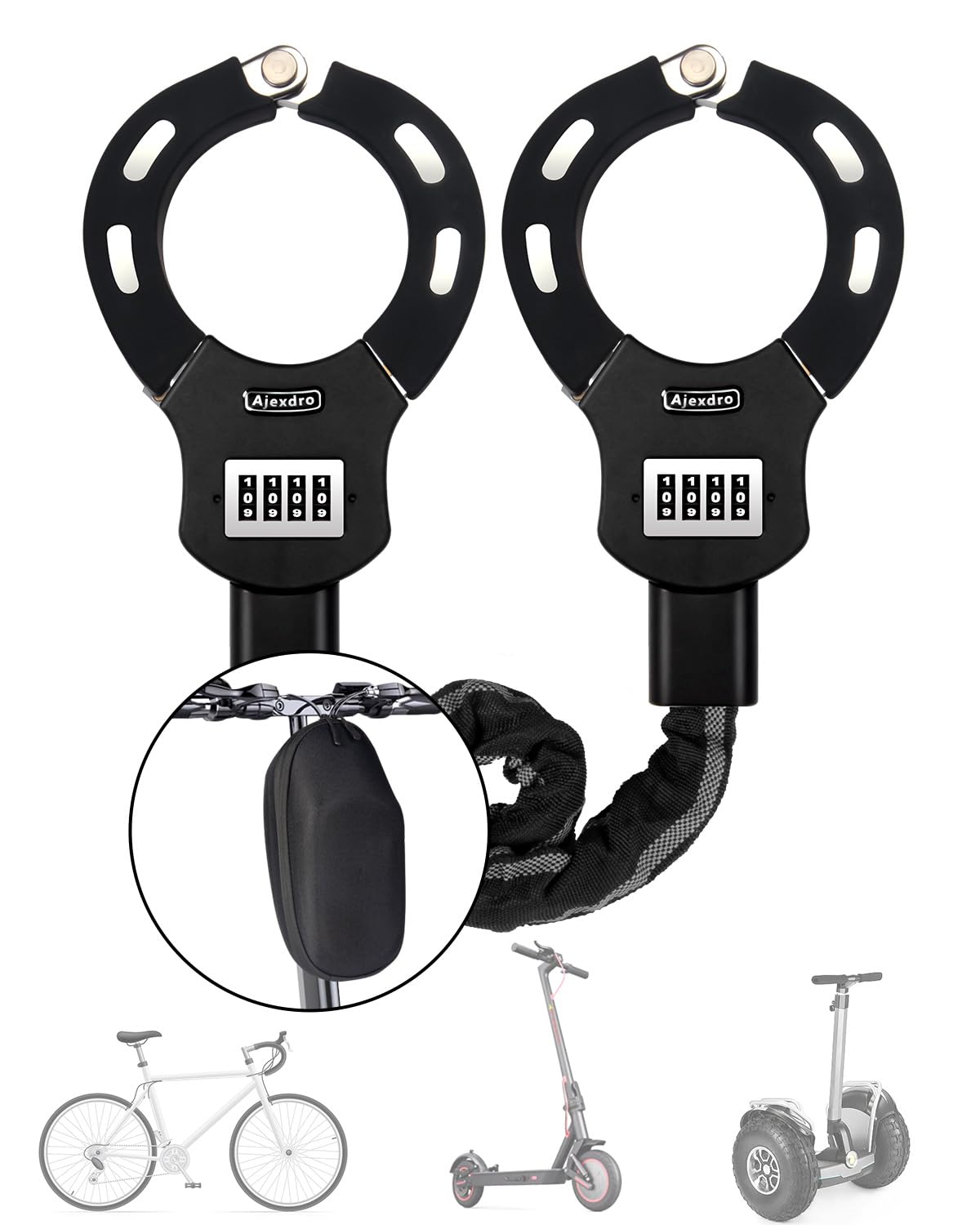 High Security 90cm E Scooter & Bicycle Combination Chain Lock with Rubber Sleeve - Handcuff Style Password Lock for Electric Scooters, Bikes, Skateboards - Perfect for Urban Commuting, Campus Security & Outdoor Activities