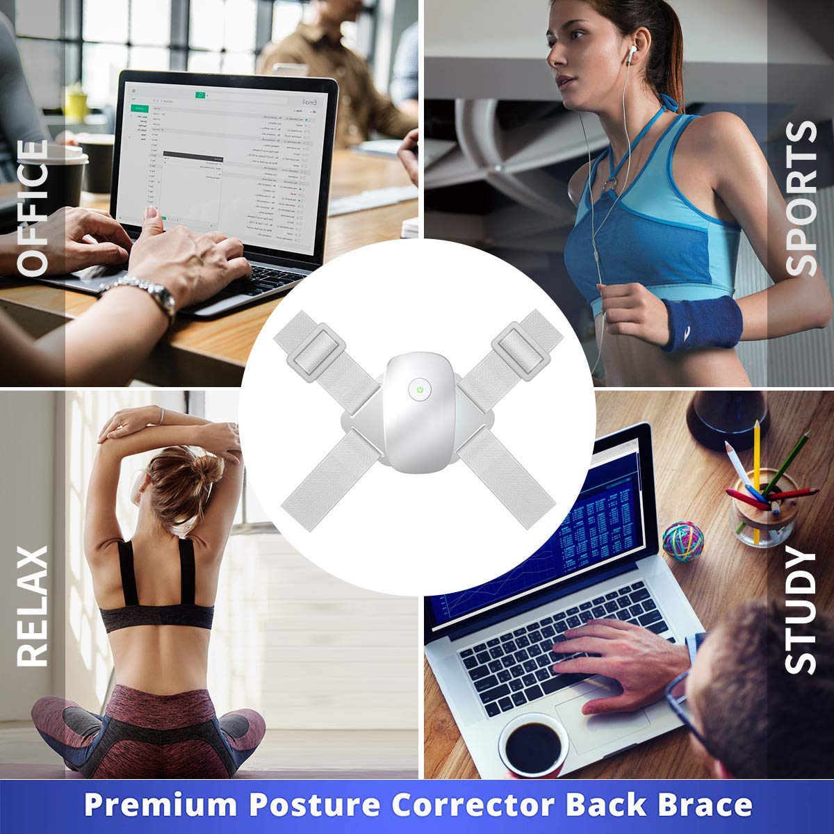 Smart Posture Corrector Back Brace with Vibration Reminder - Adjustable Upper Back Support for Women, Men & Kids - Relieves Neck, Shoulder & Back Pain - Ideal for Office Work, Gaming & Daily Posture Improvement