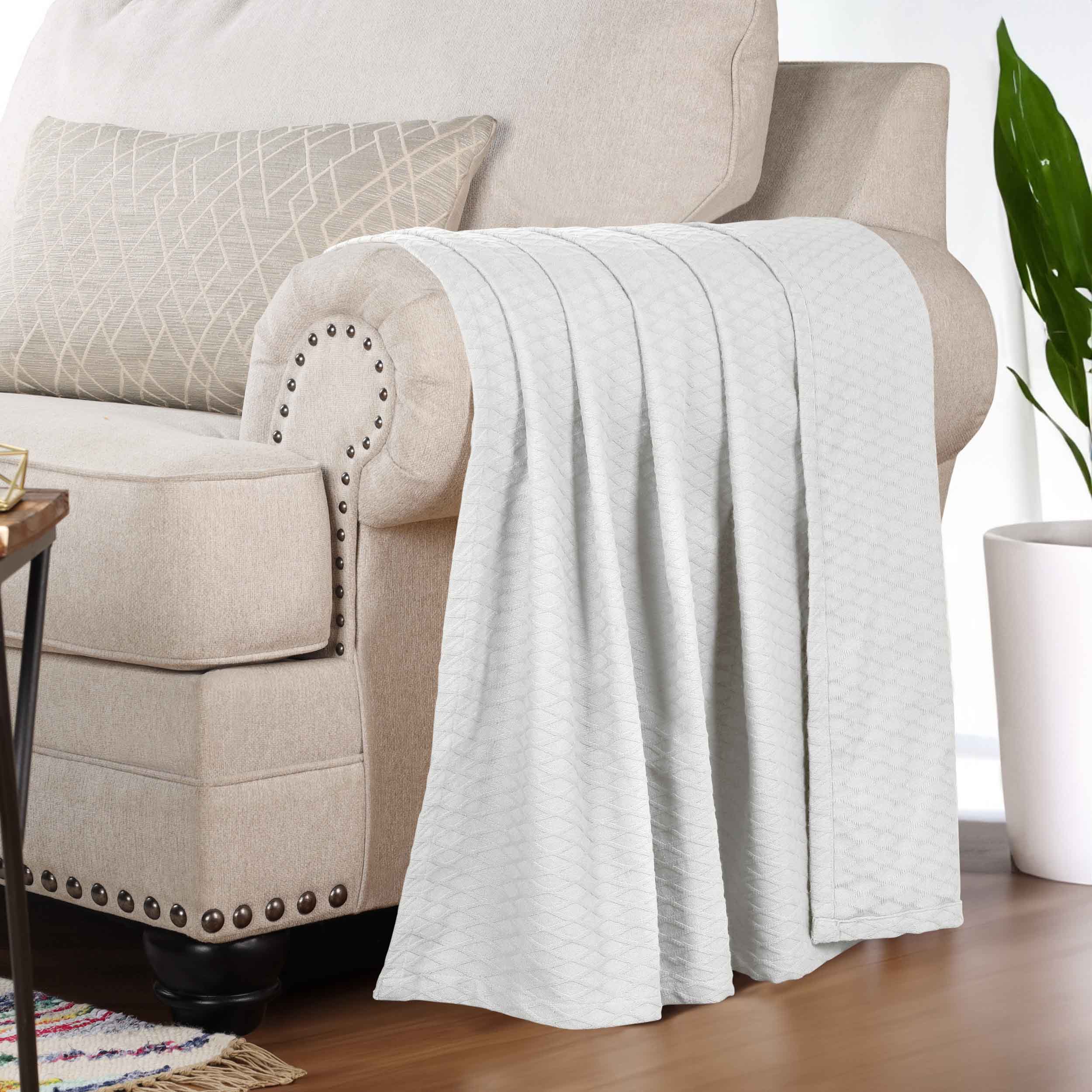 Premium Cotton All-Season Diamond Pattern Bed Blanket & Sofa Throw - Soft Cozy Blanket for Bedroom, Living Room, Travel and Gift Giving