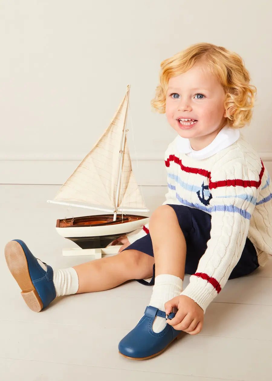 Beige Anchor Motif Cable Knit Jumper for Kids (Ages 2-10 Years) - Cozy Winter Sweater for School & Outdoor Activities
