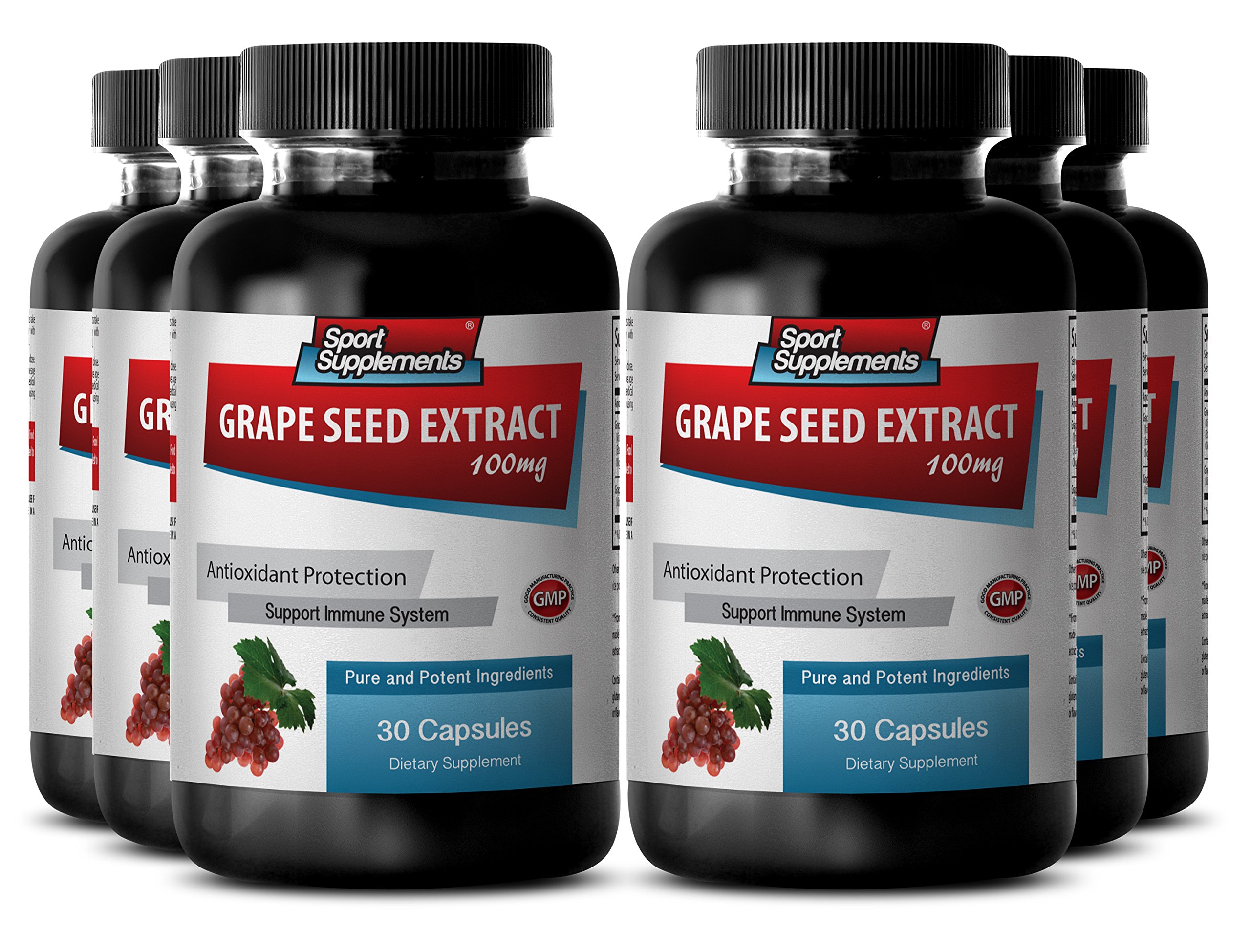Premium Grape Seed Extract with Resveratrol - 180 Capsules (6 Bottles) - Natural Immune Support Supplement for Adults - Antioxidant Boost & Cellular Health - Perfect for Daily Wellness Routine & Immune System Recovery