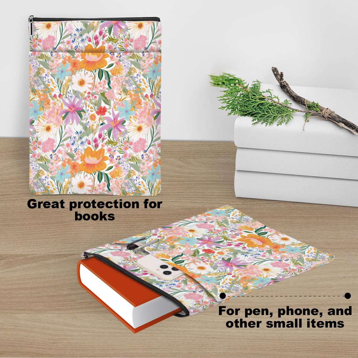Floral Book Sleeve - Preppy Flower Book Cover Protector for Paperbacks & Hardcovers | Perfect Gift for Book Lovers, Women, Girls & Moms | Great for Reading, Travel, Book Club & School | Christmas Birthday Gifts Idea