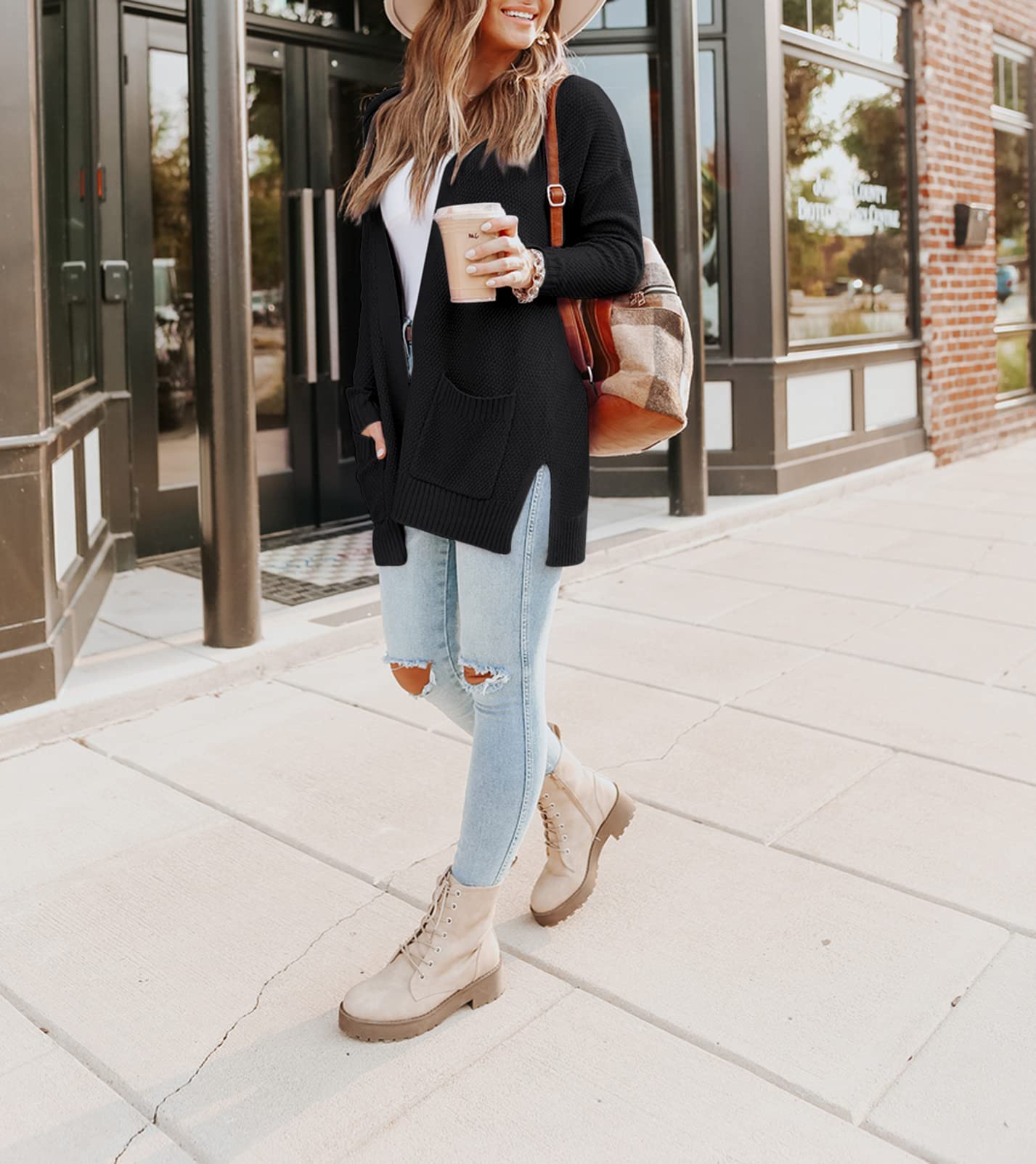 MEROKEETY Women's 2025 Long Sleeve Waffle Knit Cardigan - Open Front Cozy Sweater Coat with Pockets for Fall & Winter | Casual Outfits, Office Wear & Loungewear