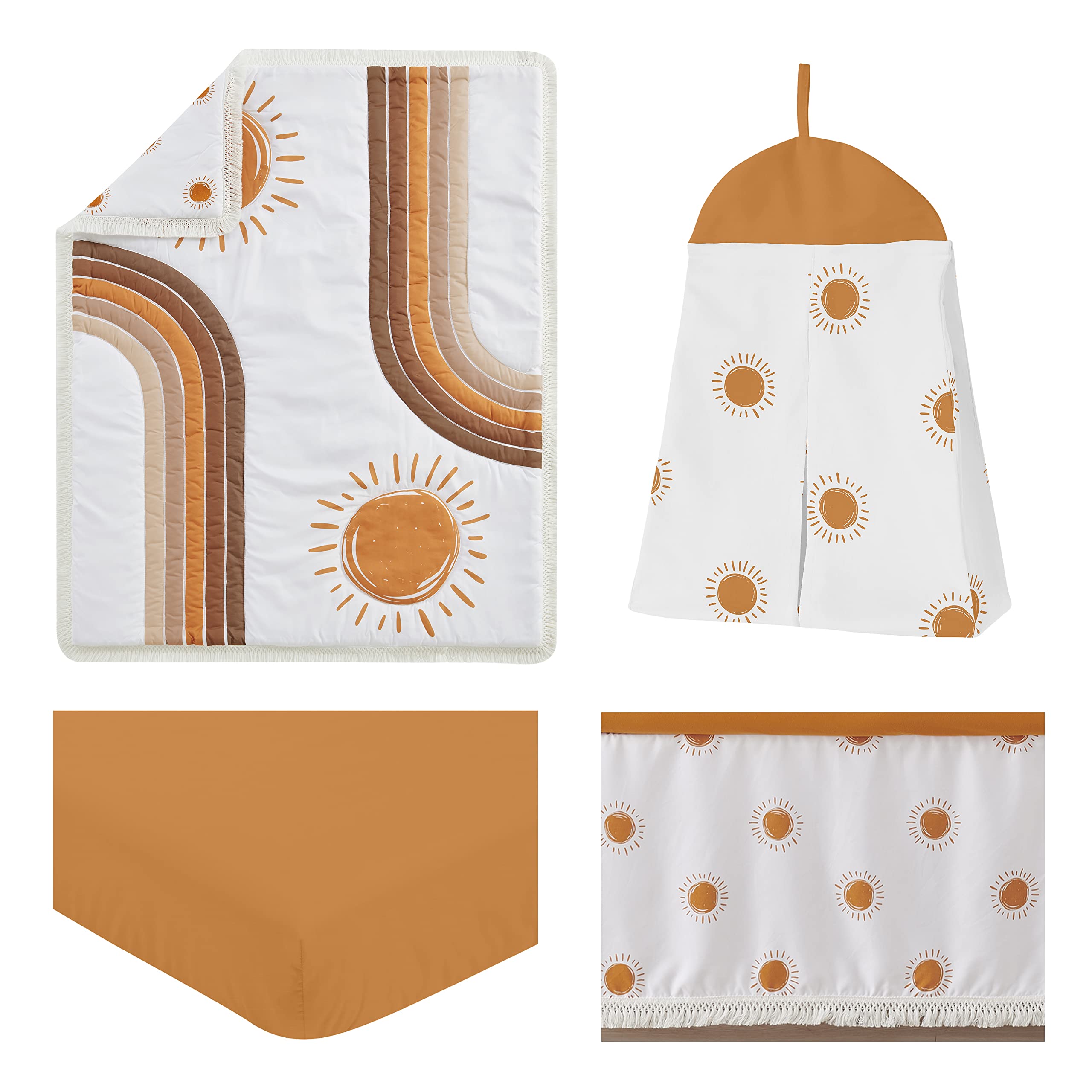 Sweet Jojo Designs Rainbow Vintage Boho Sun Nursery Crib Bedding Set - Gender Neutral Baby Boy & Girl Bedding in Pumpkin, Rust Orange, Taupe Brown & White - Perfect for Bohemian, Desert & Nature Themed Nurseries