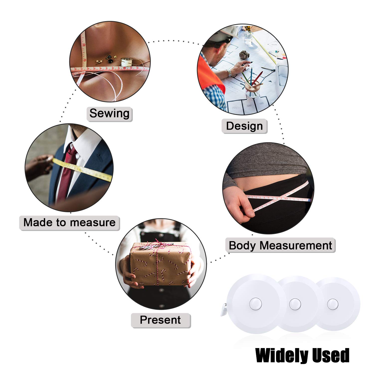 **DiCUNO 60-Inch 1.5 Meter Soft Retractable Tape Measure - 3 Pack White with Flexible Tape - Perfect for Sewing, DIY Projects & Home Improvement**