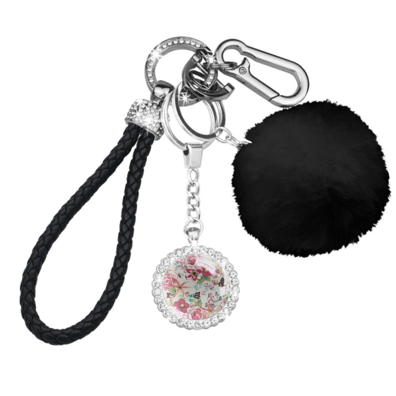 Yellow Free Flying Butterfly Keychain Set for Women - Wristlet Keychain with Car Keychain & Pom Pom Accessories | Perfect for Key Organization, Gift Giving, and Fashion Accessories