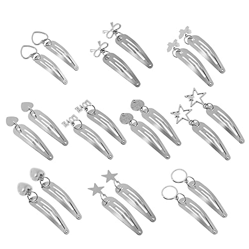 UTENEW 10-Pack Snap Hair Clips with Removable Tassels - Non-Slip Metal Hair Barrettes for Women, Girls & Kids - DIY Hair Accessories for School, Party & Everyday Use - Silver